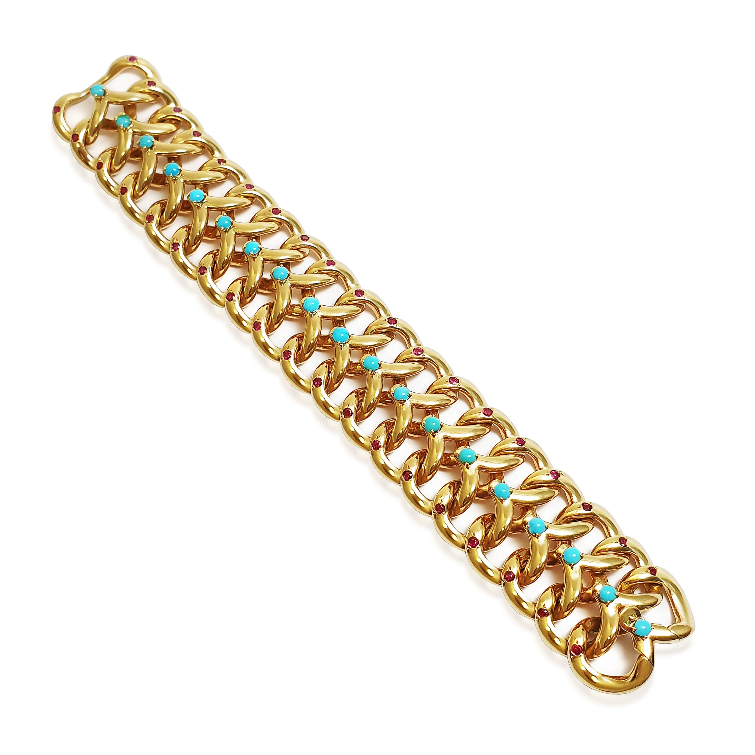 BL100:190530 Retro turquoise and ruby bracelet by VCA .jpg