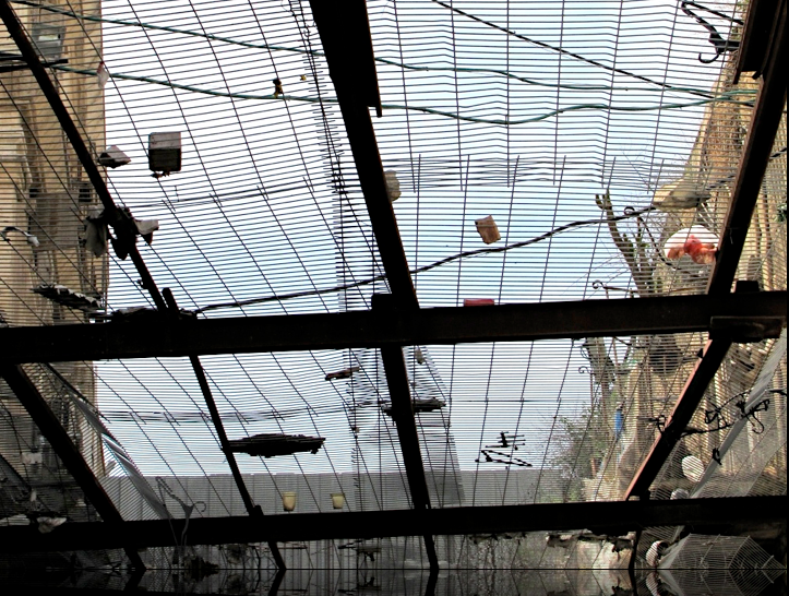 Mesh protecting street in hebron from items thrown down by israeli settlers living above