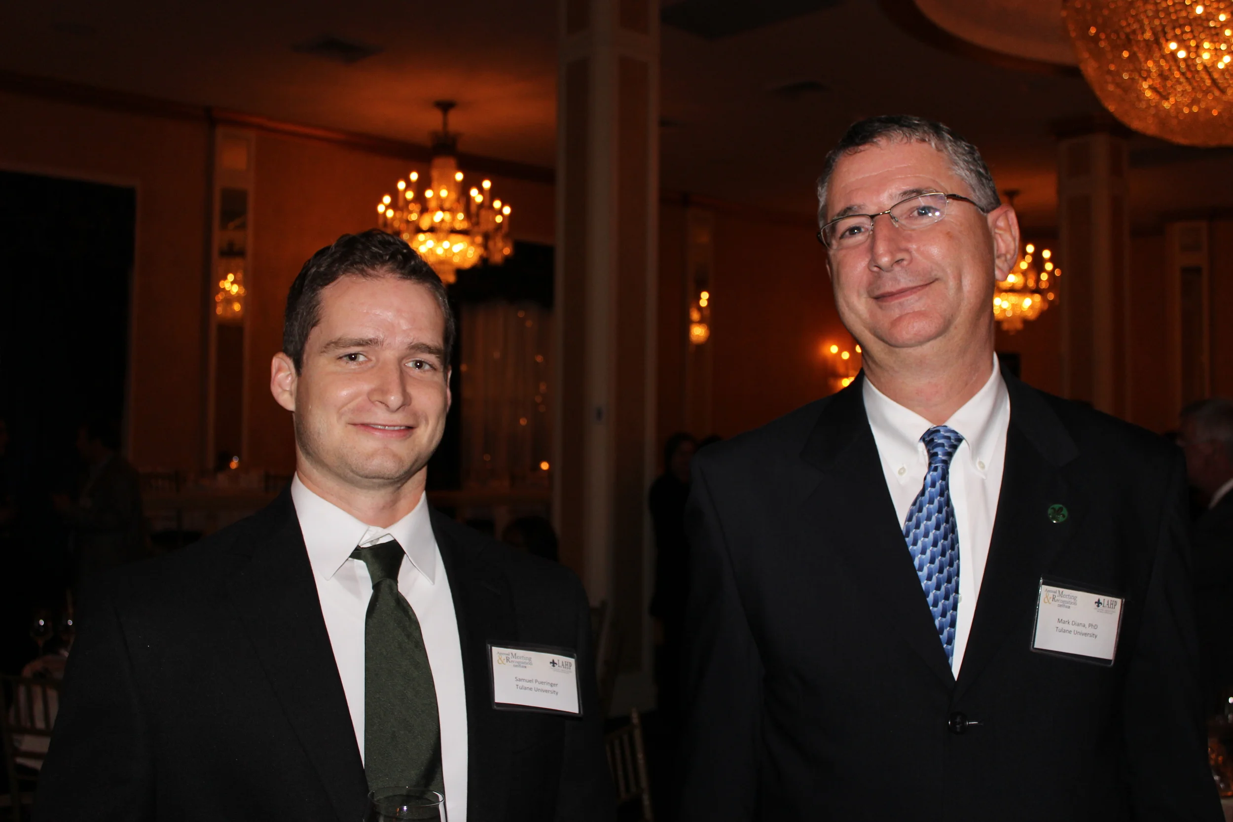  Scholarship winner Sam Pueringer (left) stands with his professor, Dr. Mark Diana (right), both of Tulane University 