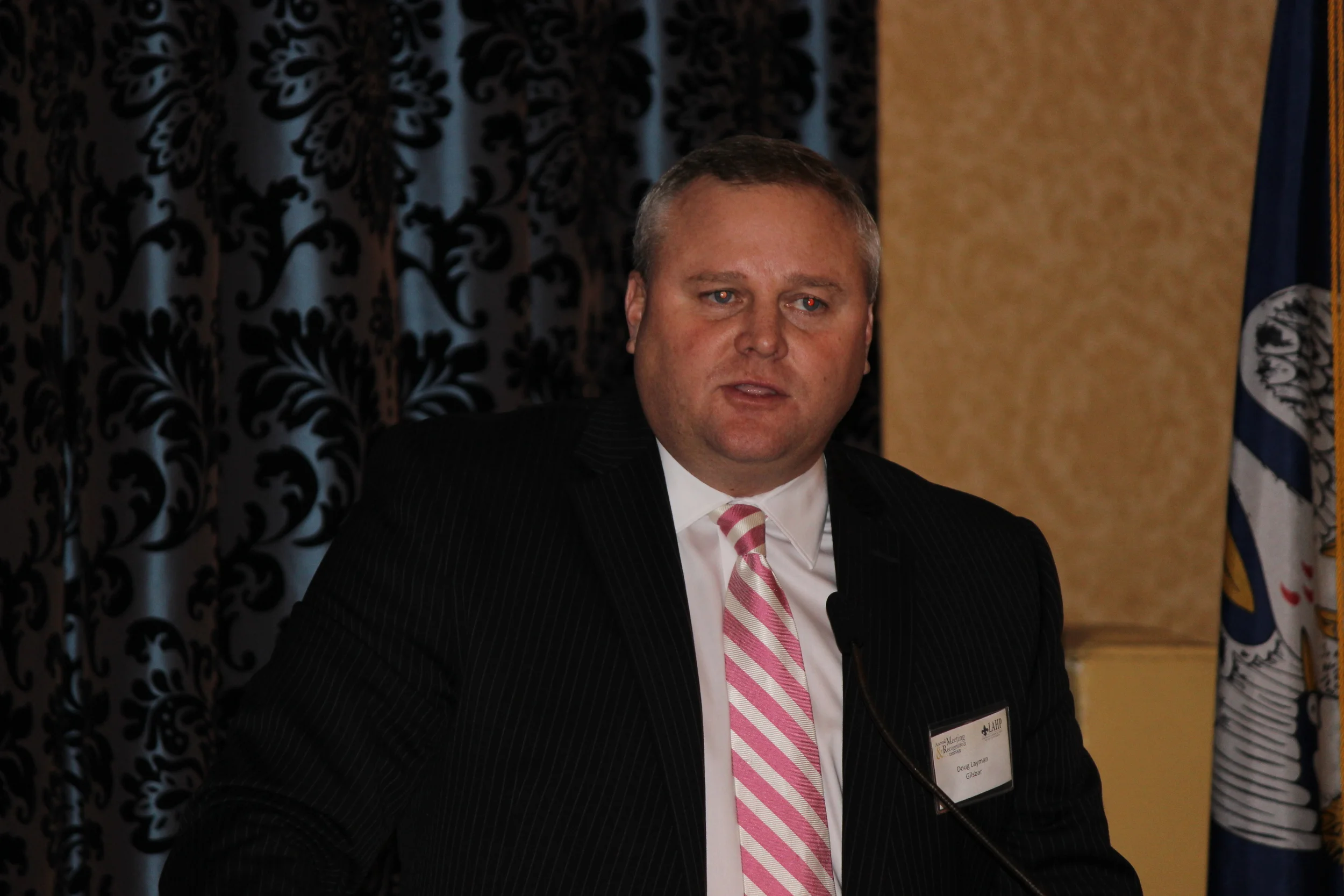  Doug Layman of Gilsbar announces the winners of the 2014 LAHP Gil Dupre' Graduate Student Scholarship 