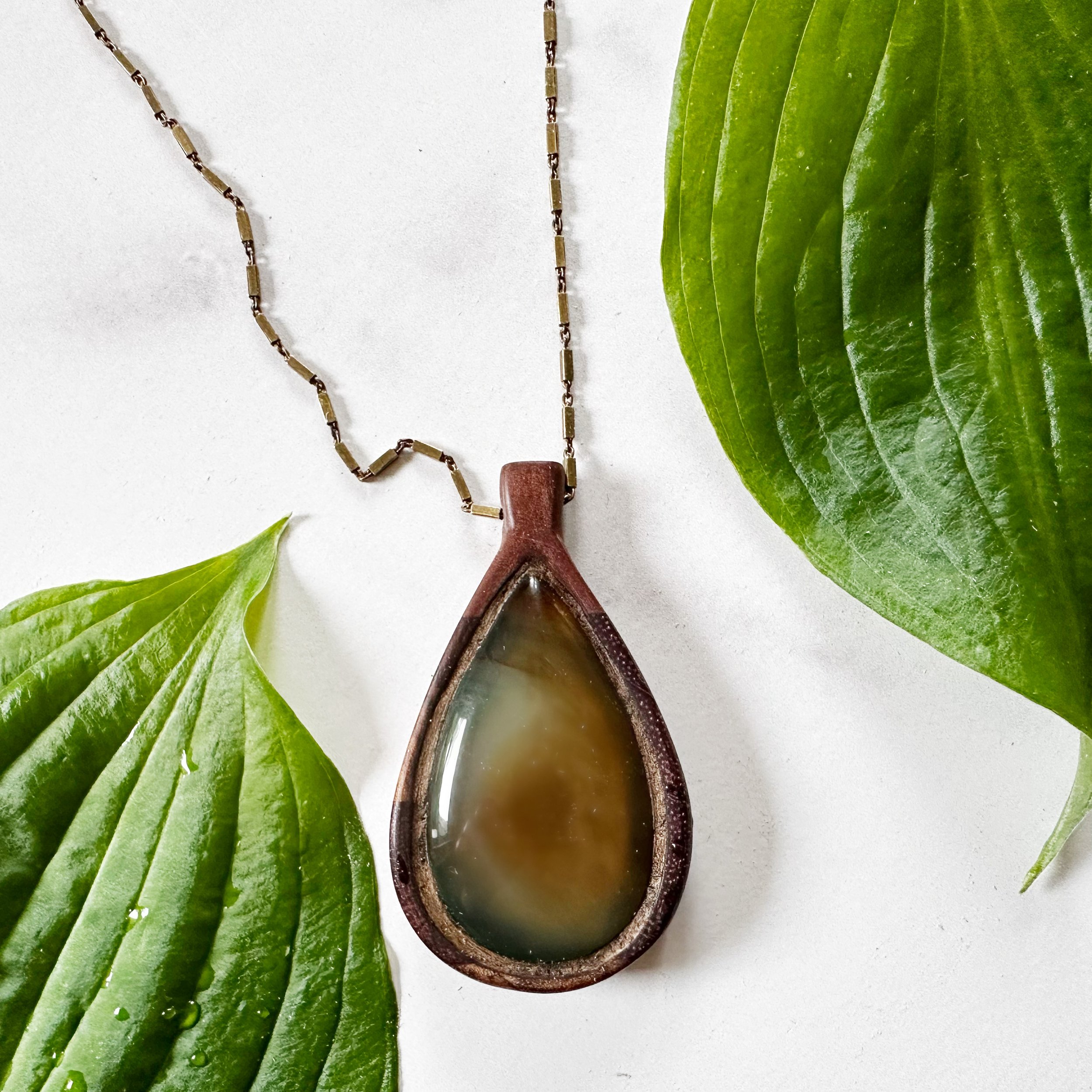 Reversible Hand-Carved Wood Pendant