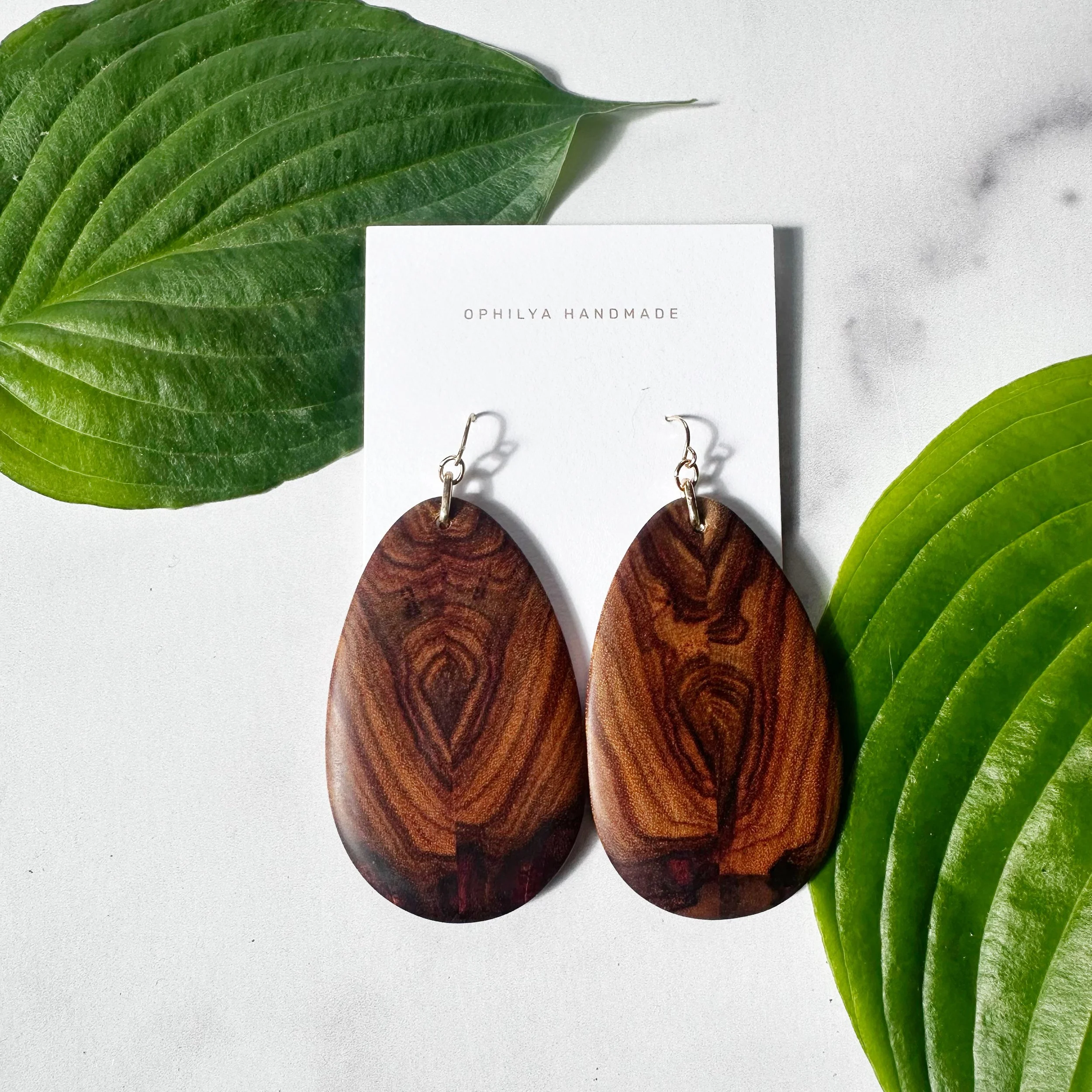 Segmented Wood Oval Earrings