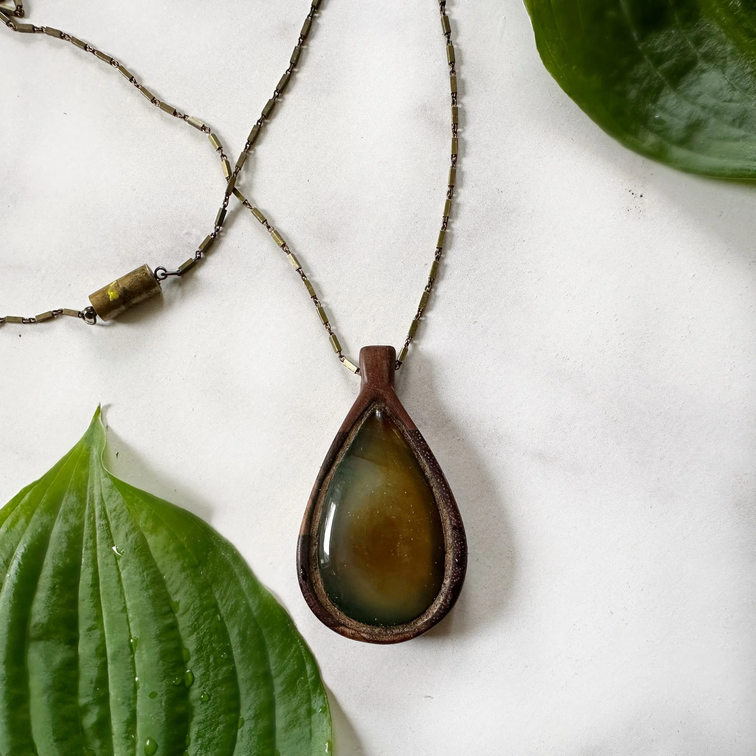 Reversible Hand-Carved Wood Pendant