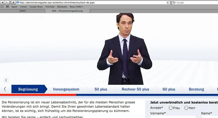 Screenshot Internetwerbung AXA Versicherungen Pensionierungsplanung