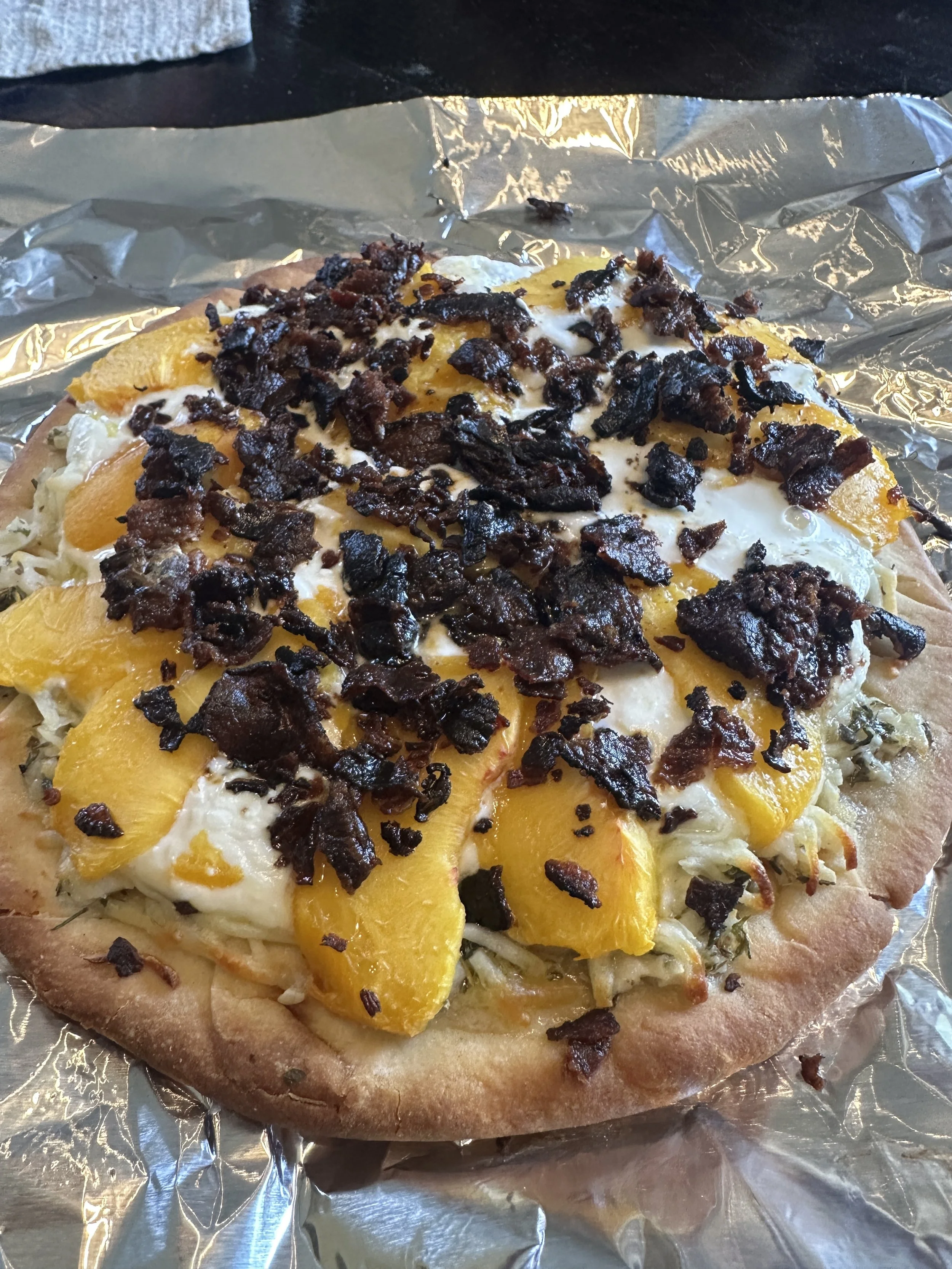 Peach and Bacon White Pizza with Ricotta