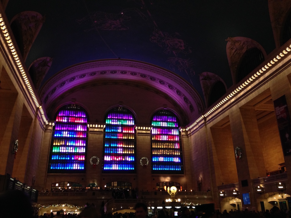 Holiday lights inside Grand Central Terminal