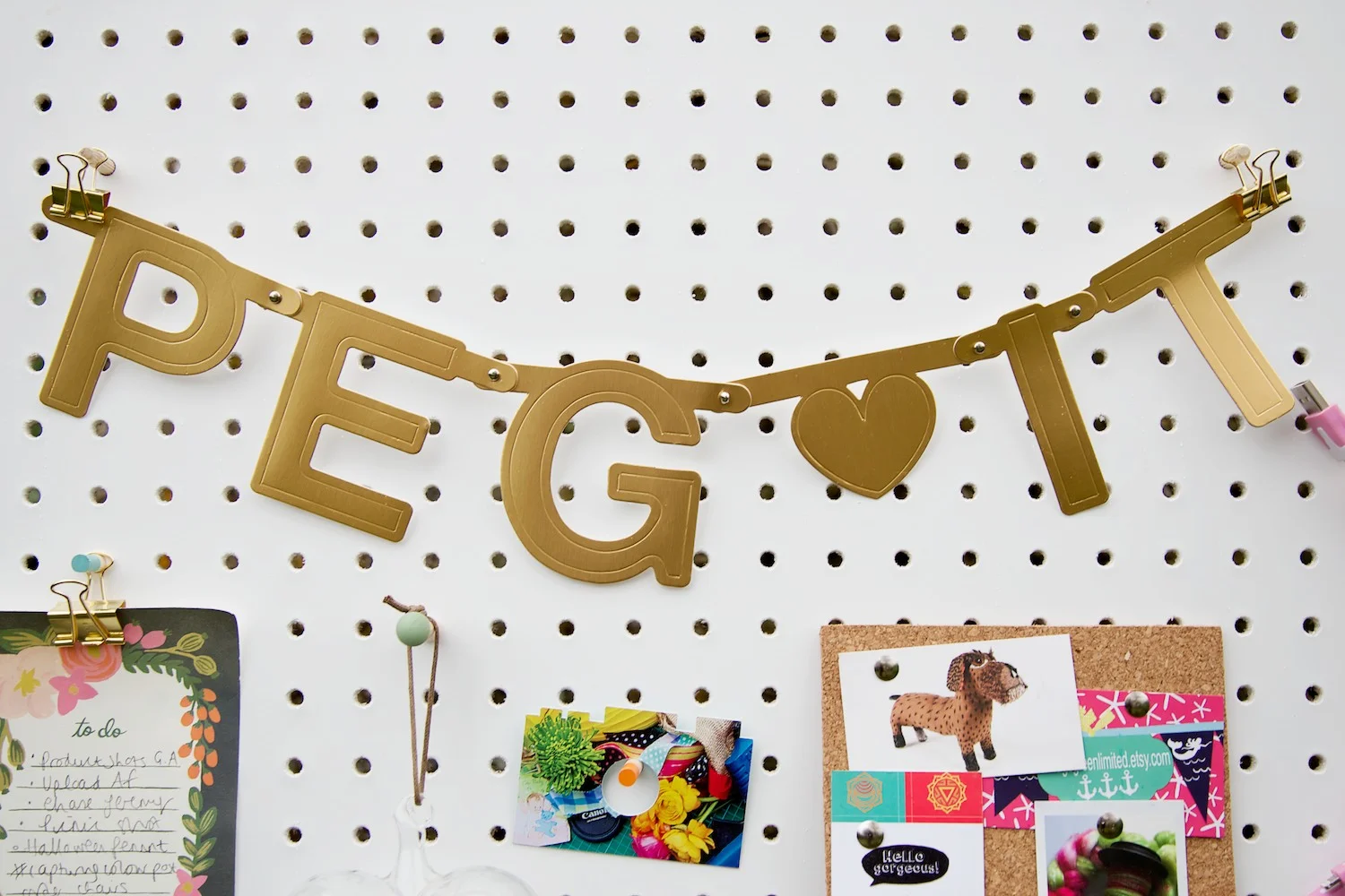 Peg Board Office Decor from Block and Red Candy