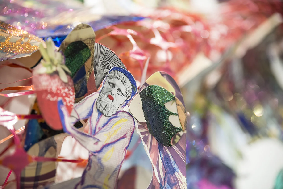 Detail of collage wall installation