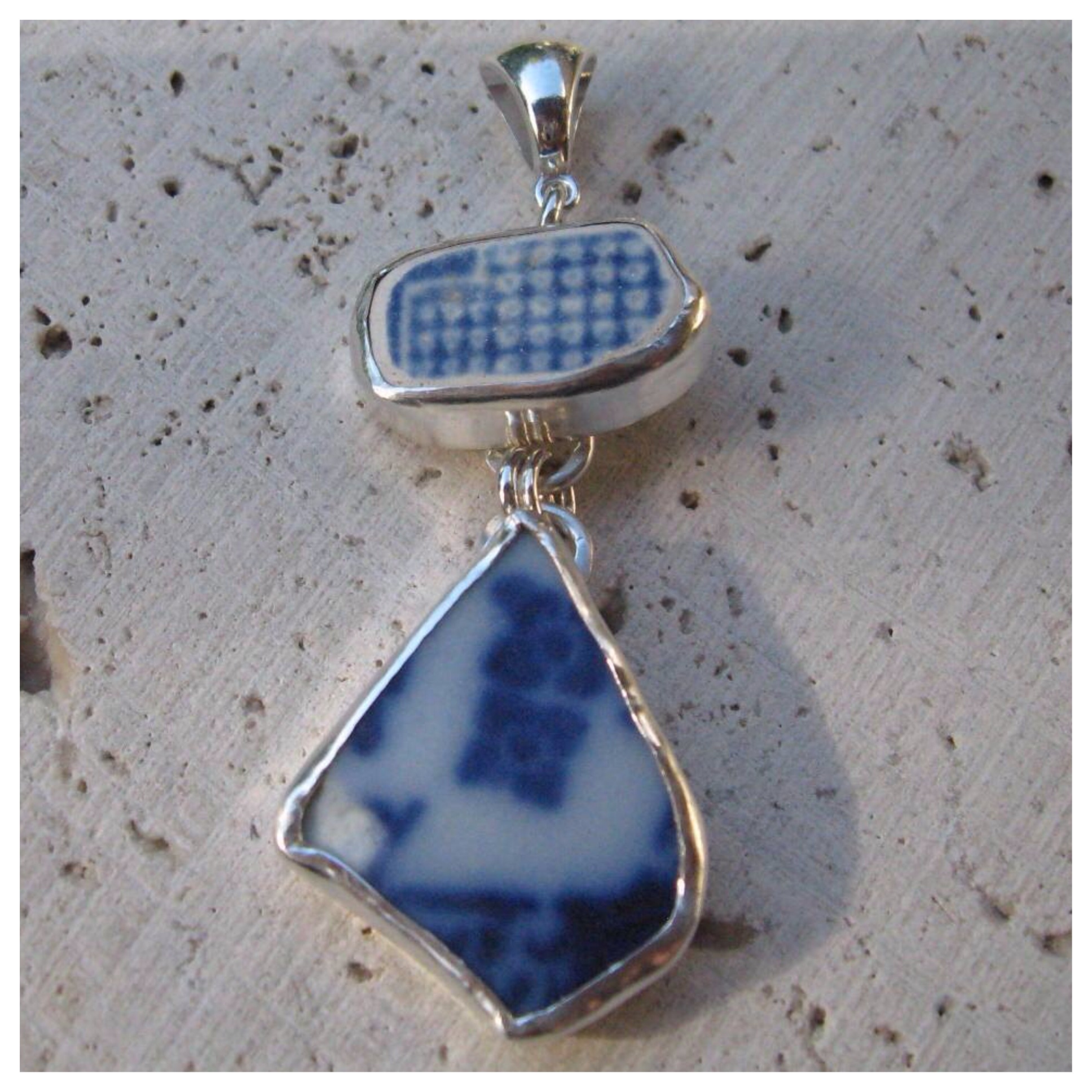 The finished piece - Sea Glass Necklace made from China found on Campobello Island.