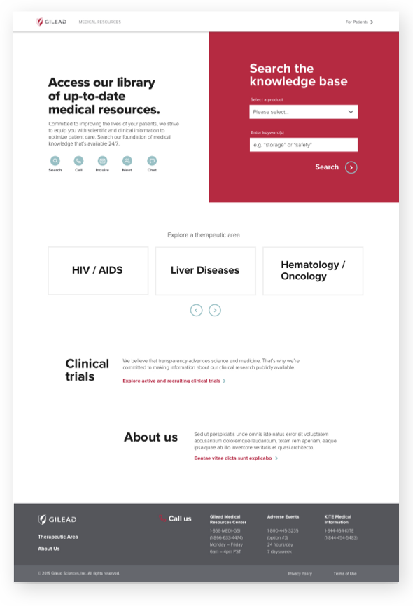 We created an intuitive site, for healthcare professionals, patients, and global networks, to easily search and navigate Gilead's broad medical offerings.
