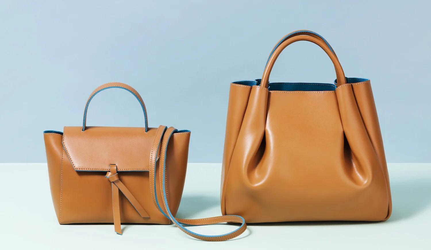 Alexandra de Curtis | Tan Mini Satchel & Midi Ruched Tote