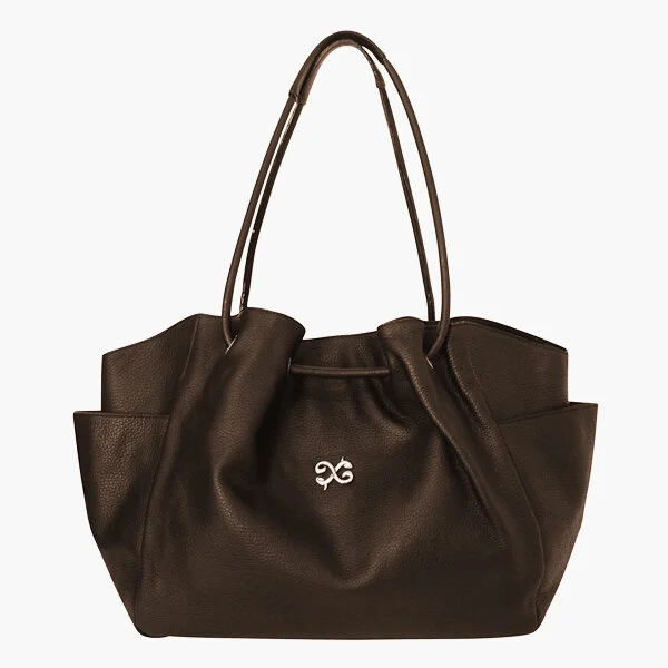 black leather diaper bag