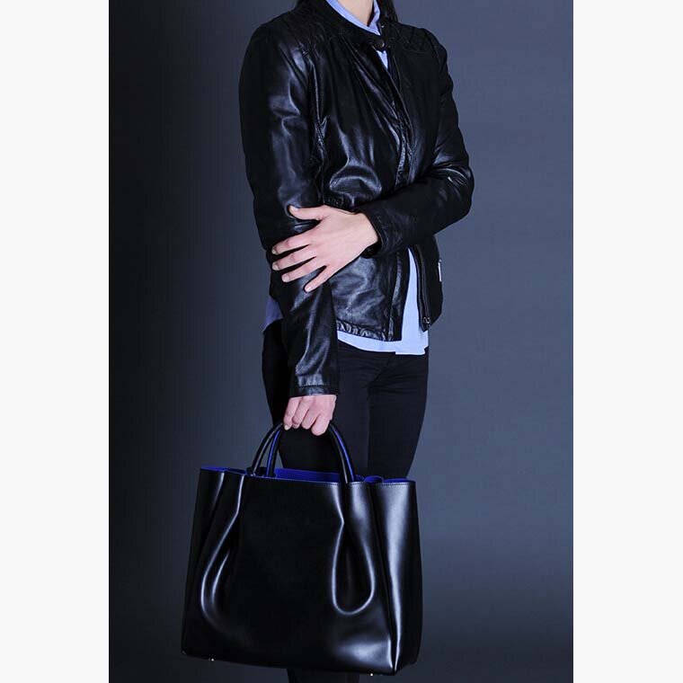 Amalfi Midi Leather Tote Bag - Black Print