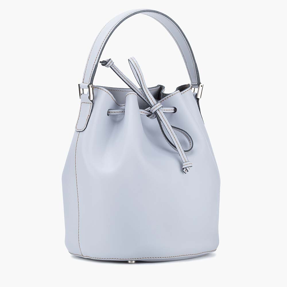 grey leather bucket bag