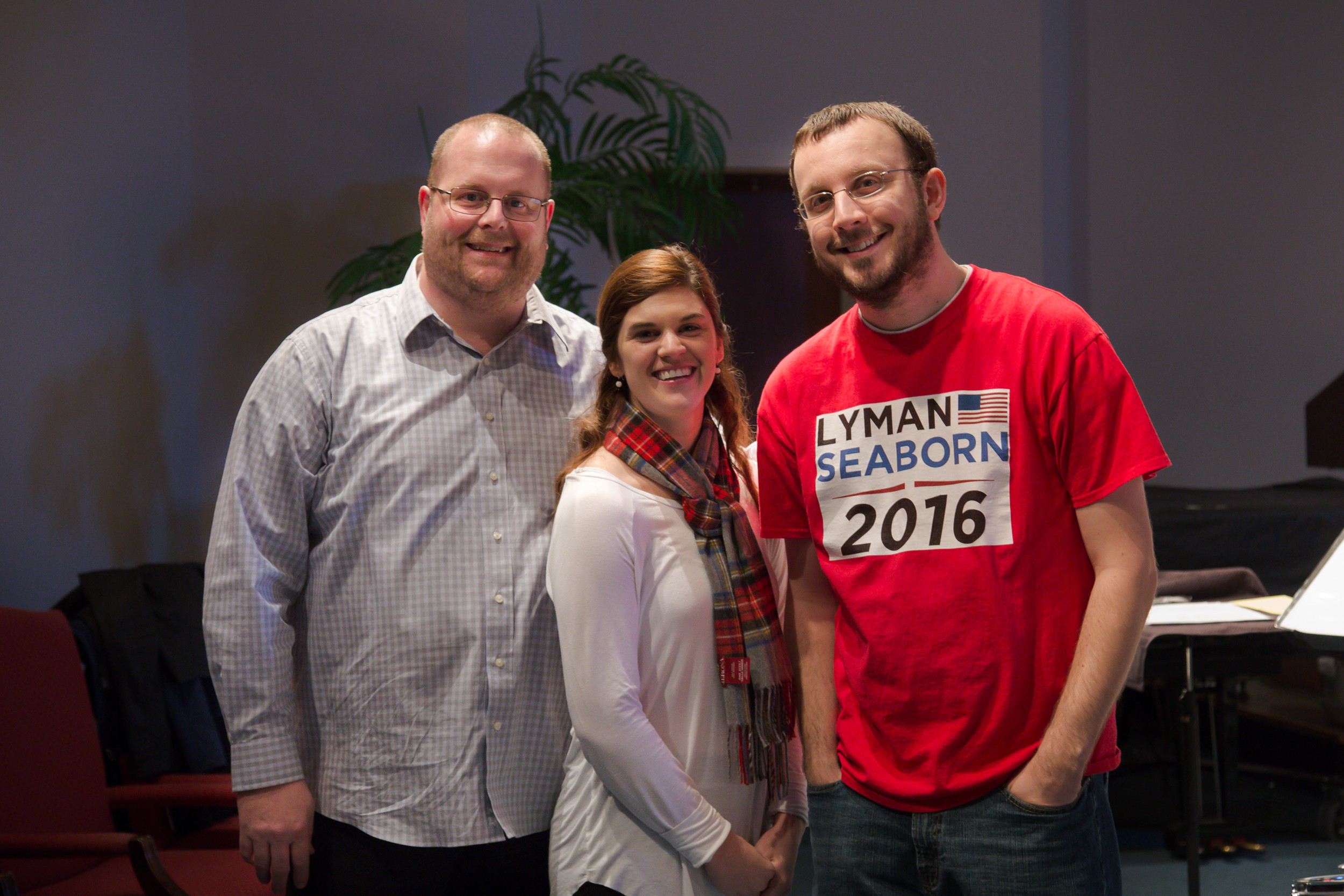 The percussion section: Bernie Dake, Sara Munoz, Brad Rowland