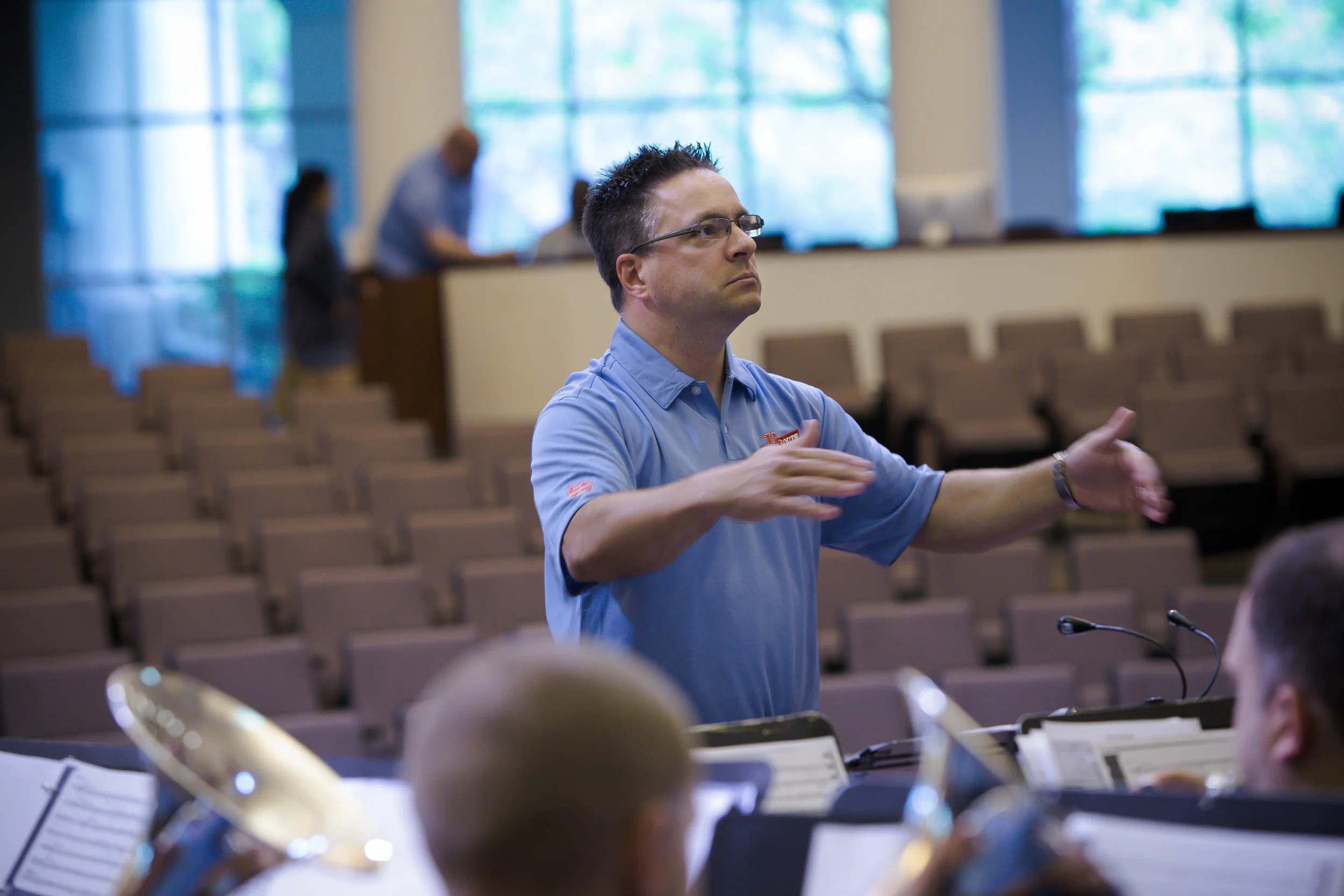 Bandmaster Nick Simmons-Smith deep in thought