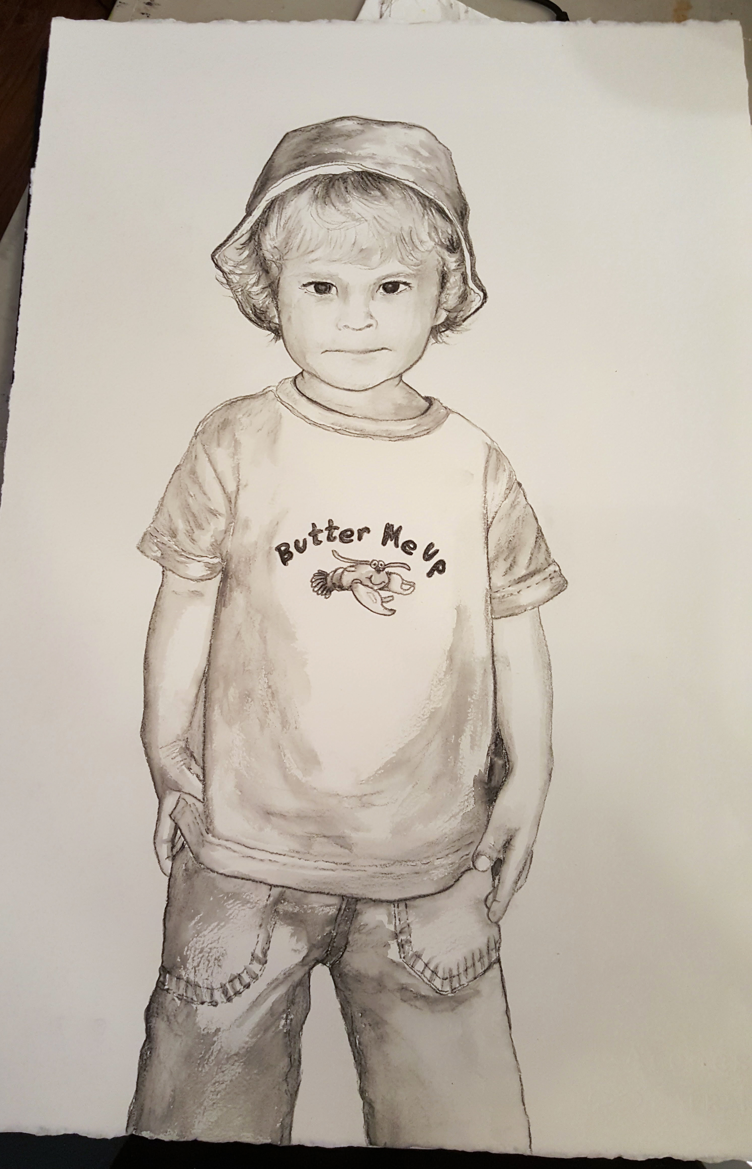 Butter Me Up , 21" x 15", first layers; graphite aquarelle pencils on 140# arches paper