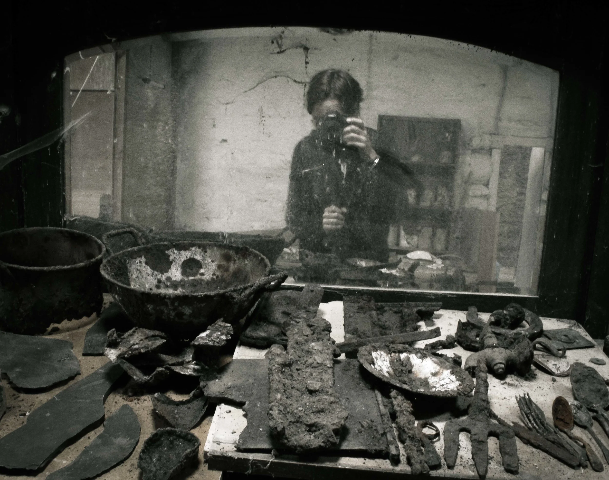 Self portrait, with metal and slate hoard