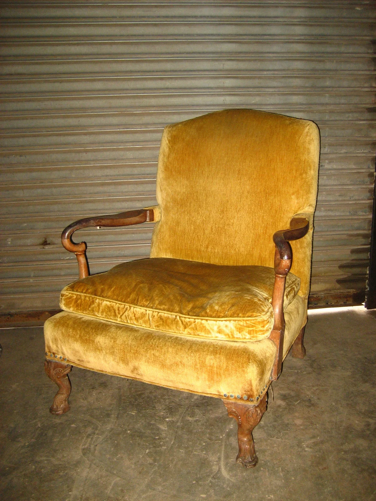 Yellow Crushed Velvet Arm Chair $250