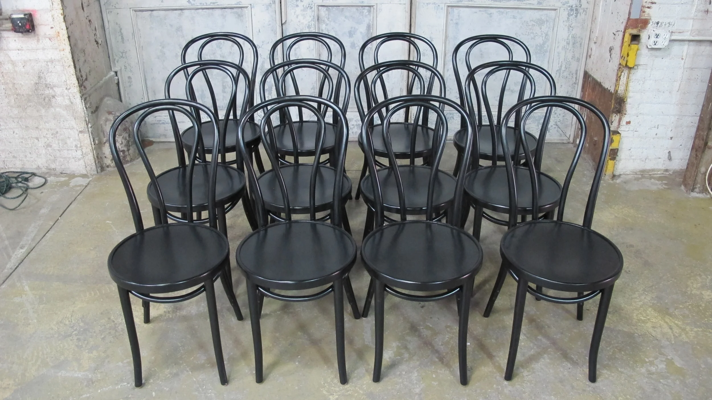 12 black MJ cafe chairs $30/ea