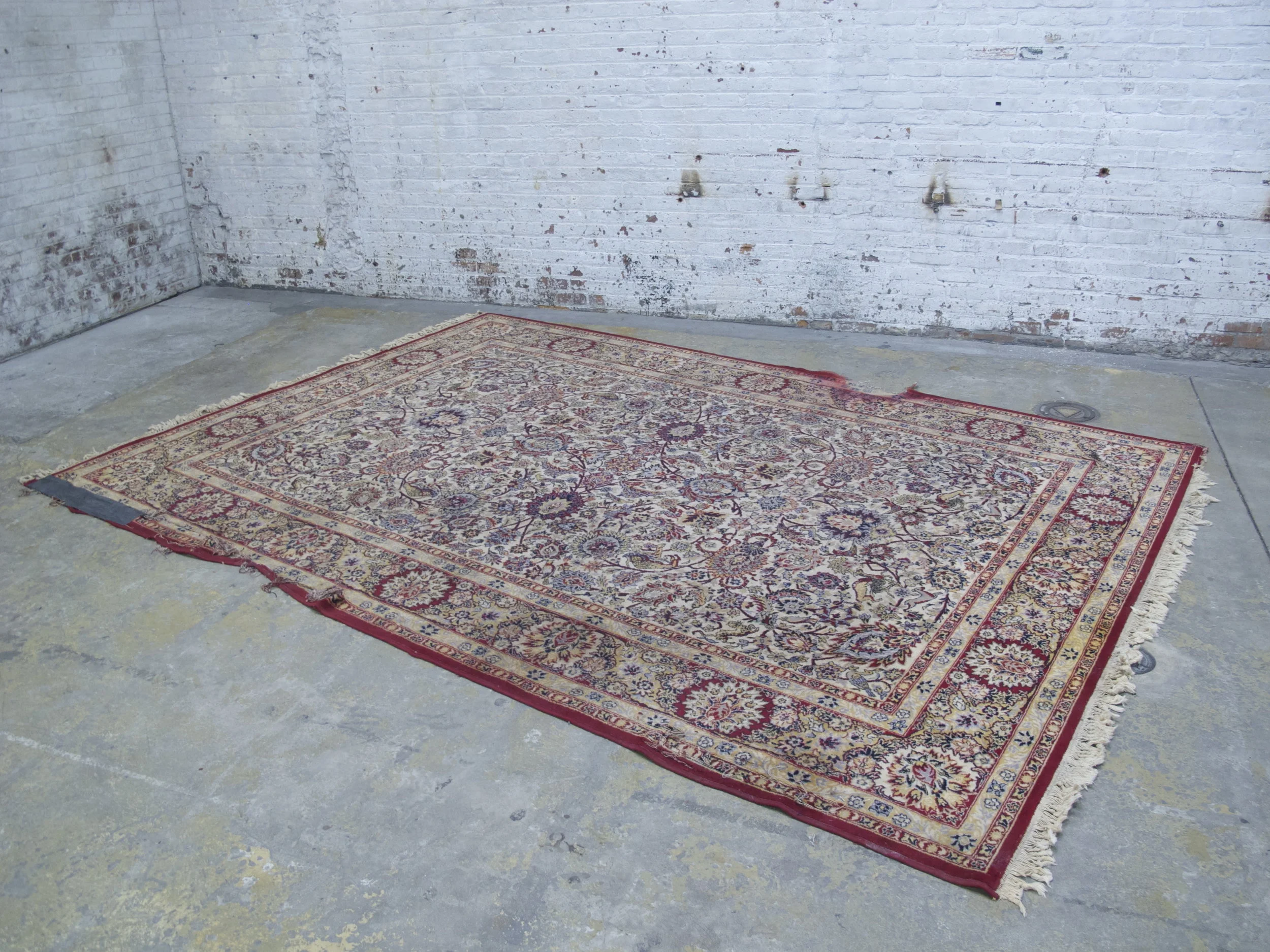 Distressed Red Patterned Rug 11.5ft x 8ft $200