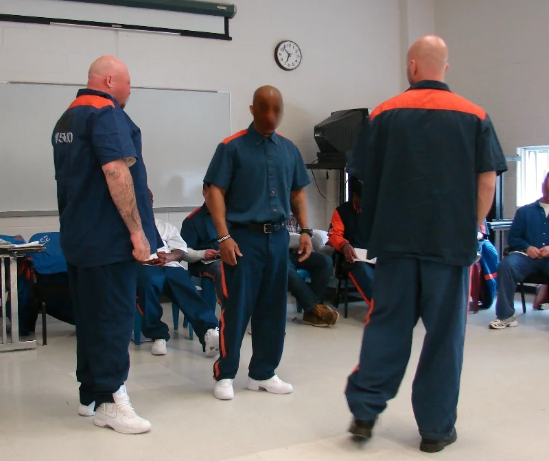  Inmates rehearse for their staged reading of Justice For Maurice Henry Carter at the Earnest C. Brooks Corrections Center in Muskegon, Michigan, September 2014. 
