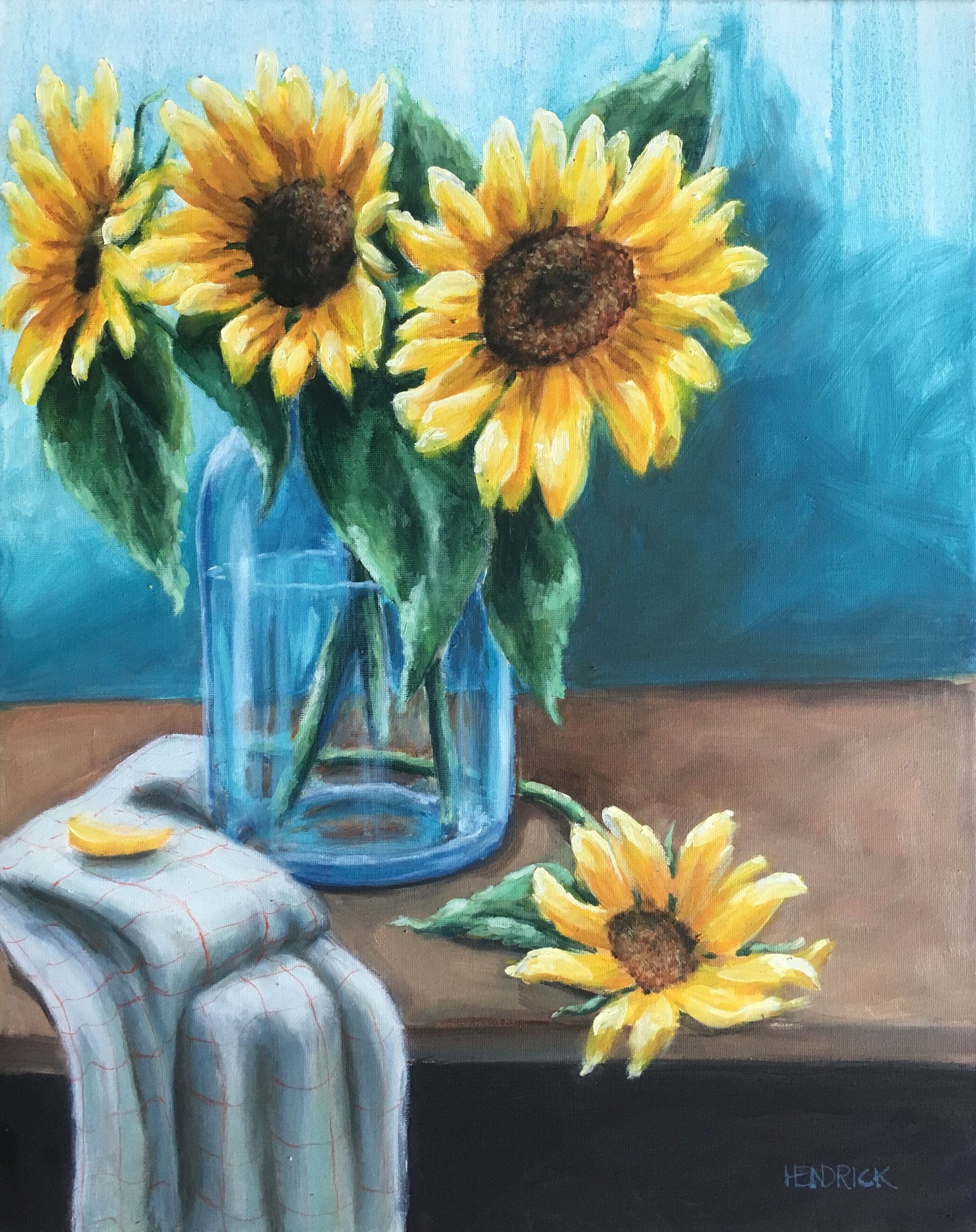 Sunflowers in Turquoise 16x20"Oil