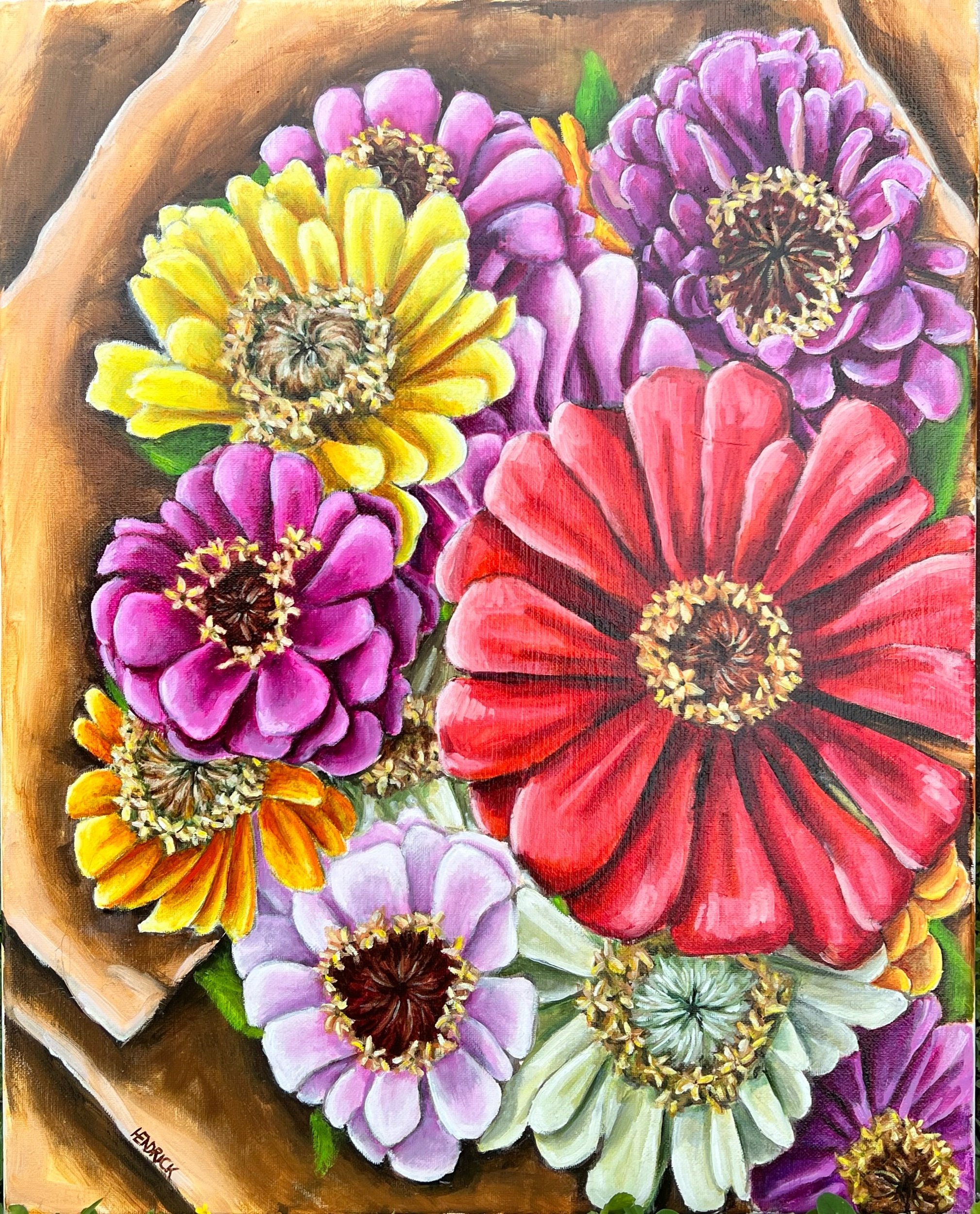 Bouquet of Zinnias 16x20, Oil on canvas