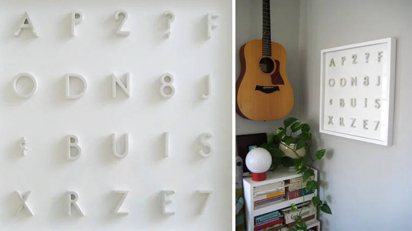 If you are anything like me, you have things on a "to do" list that actually take years "to do". One of my lingering tasks has been to find a way to display these wonderful plaster pin-mounted letters I found at an antique shop in South Pasadena. It only took me about 5 years "to do" it. Thanks Ikea ! {Note to Ikea: don't let my gratitude give you a big head, ok? You drive me crazy all other times. Keep that in mind when you're patting yourself on the back for solving this particular problem (let's be honest, it was just a frame), because next time your assembly diagrams and little allen wretches could actually push me to madness.}