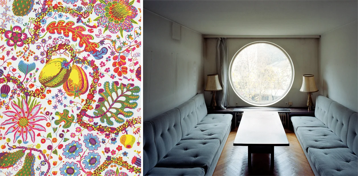 Textile: "Brazil", 1943–1945. © Svenskt Tenn, Stockholm, Sweden. Interior, Villa Beer, photograph by Stefan Oláh.