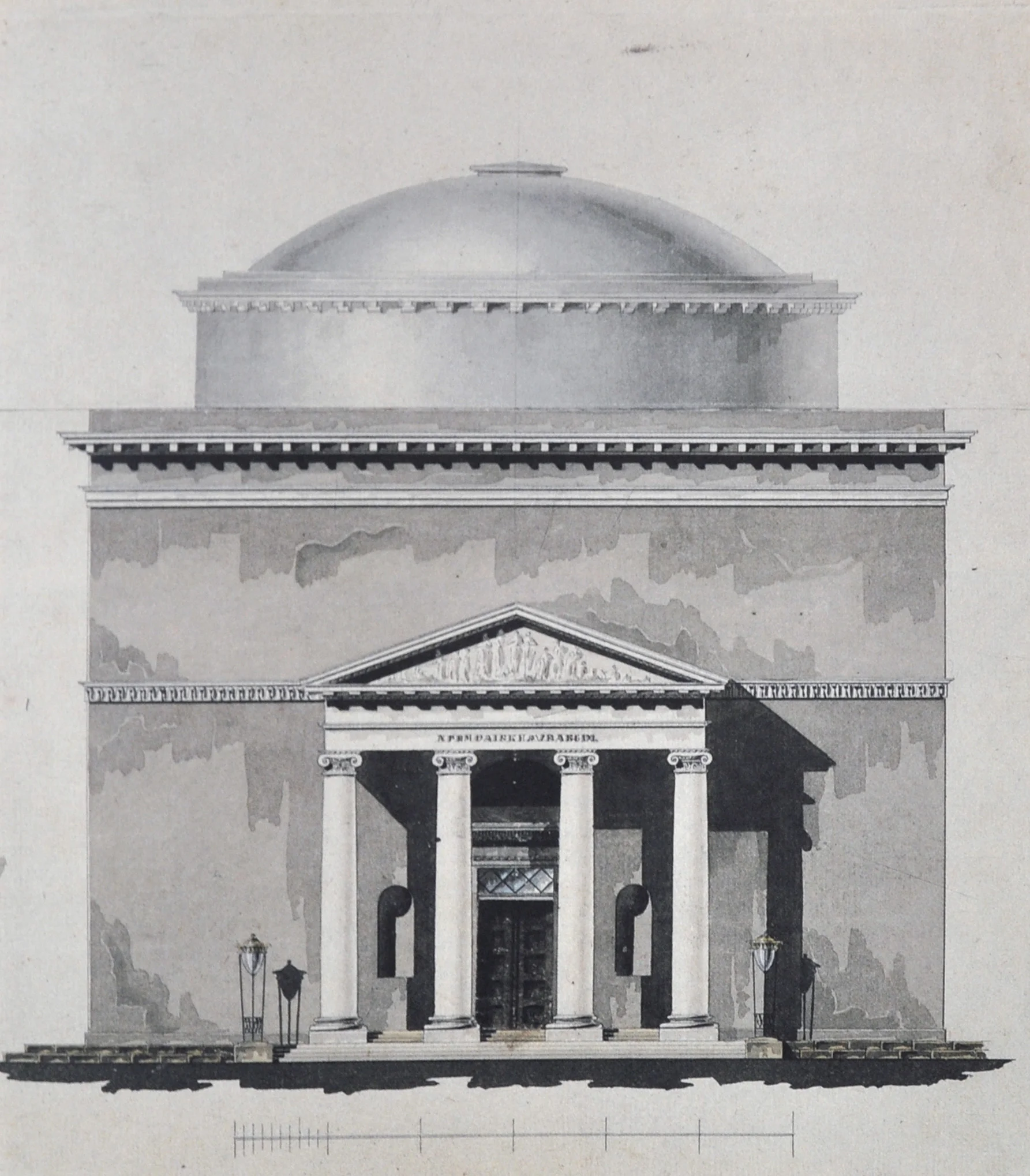 Slotskirkens facade mod Slotspladsen. Tegning © Kunstakademiet