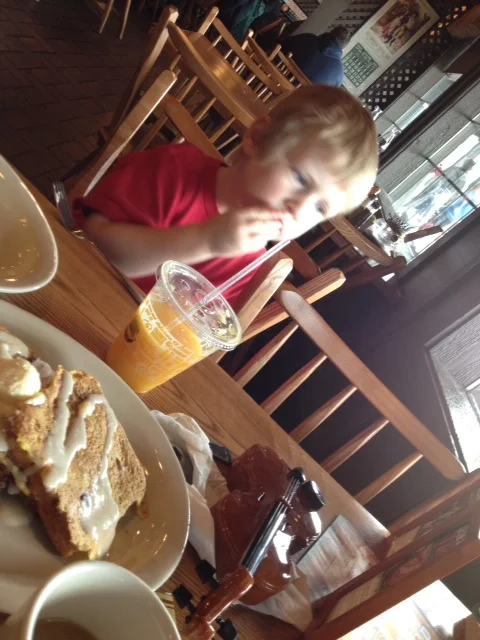First trip to Cracker Barrel. First bribe of the trip.