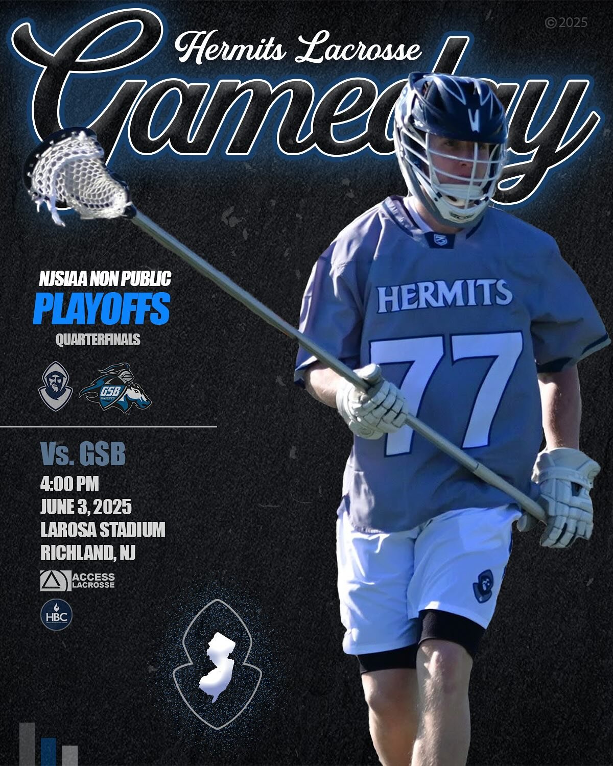 𝚃𝙾𝙿 𝟷𝟶 𝙼𝙰𝚃𝙲𝙷𝚄𝙿 𝙸𝙽 𝚁𝙸𝙲𝙷𝙻𝙰𝙽𝙳

Hermits vs. Gil St. Bernard&rsquo;s
📆 6.3.25
🕓 4:00PM
📍 Richland, NJ
🏟️ LaRosa Stadium
🖥️ Info &amp; @accesslacrosse Livestream In Bio
🤝 GameDay Sponsor - Royal T&rsquo;s Printwear