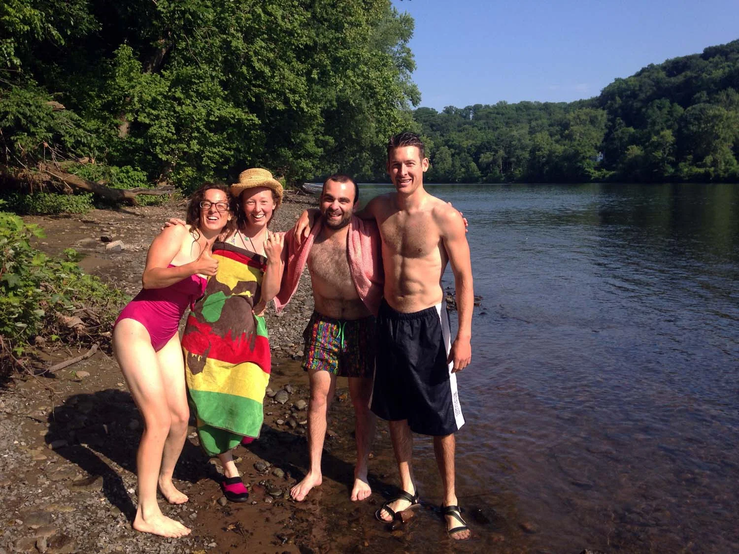 Lindsay, Katie, Matt (our terrific volunteer from last season), & James, taking a break for a swim in the river.