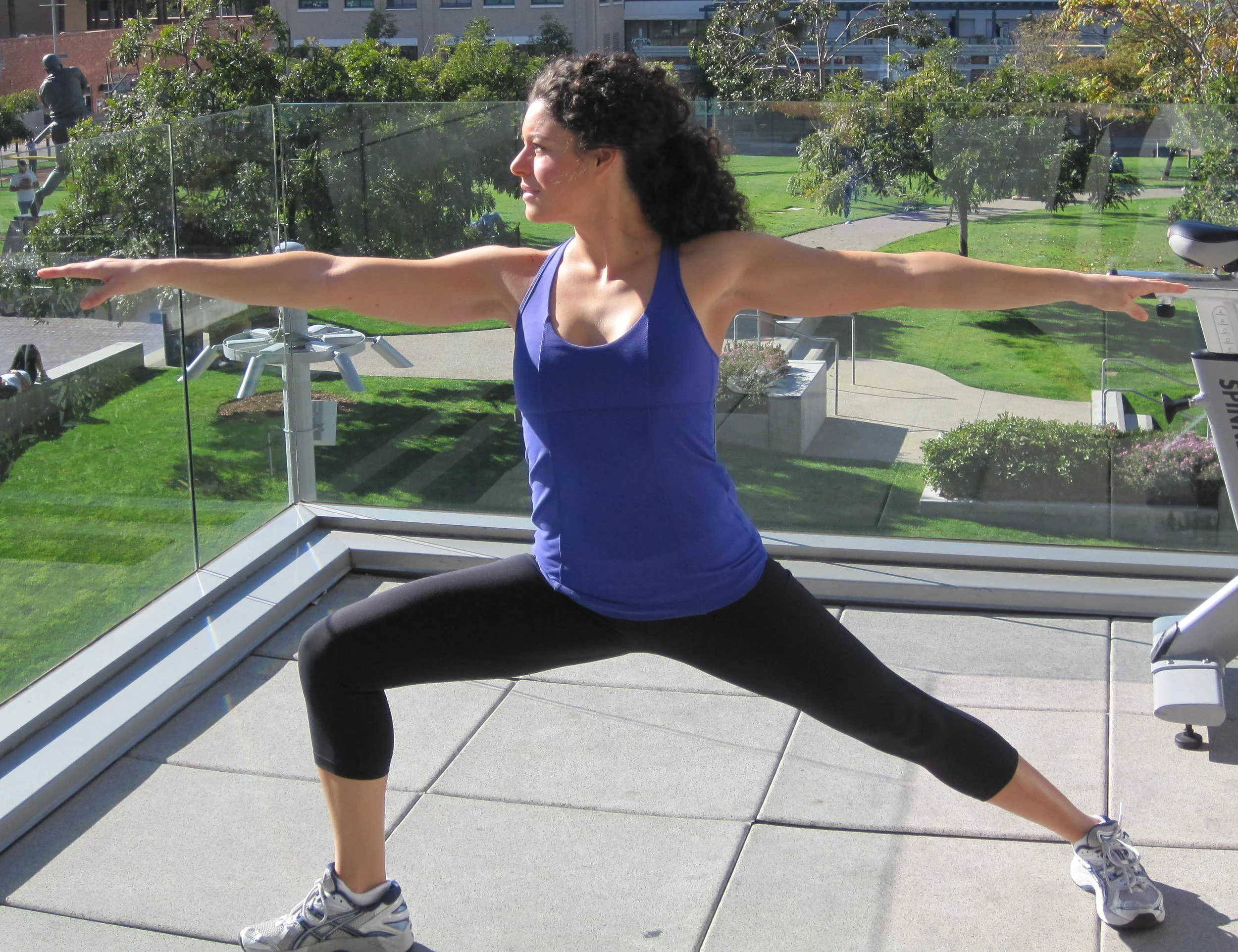 Warrior II pose in yoga. Image credit Wiki Commons
