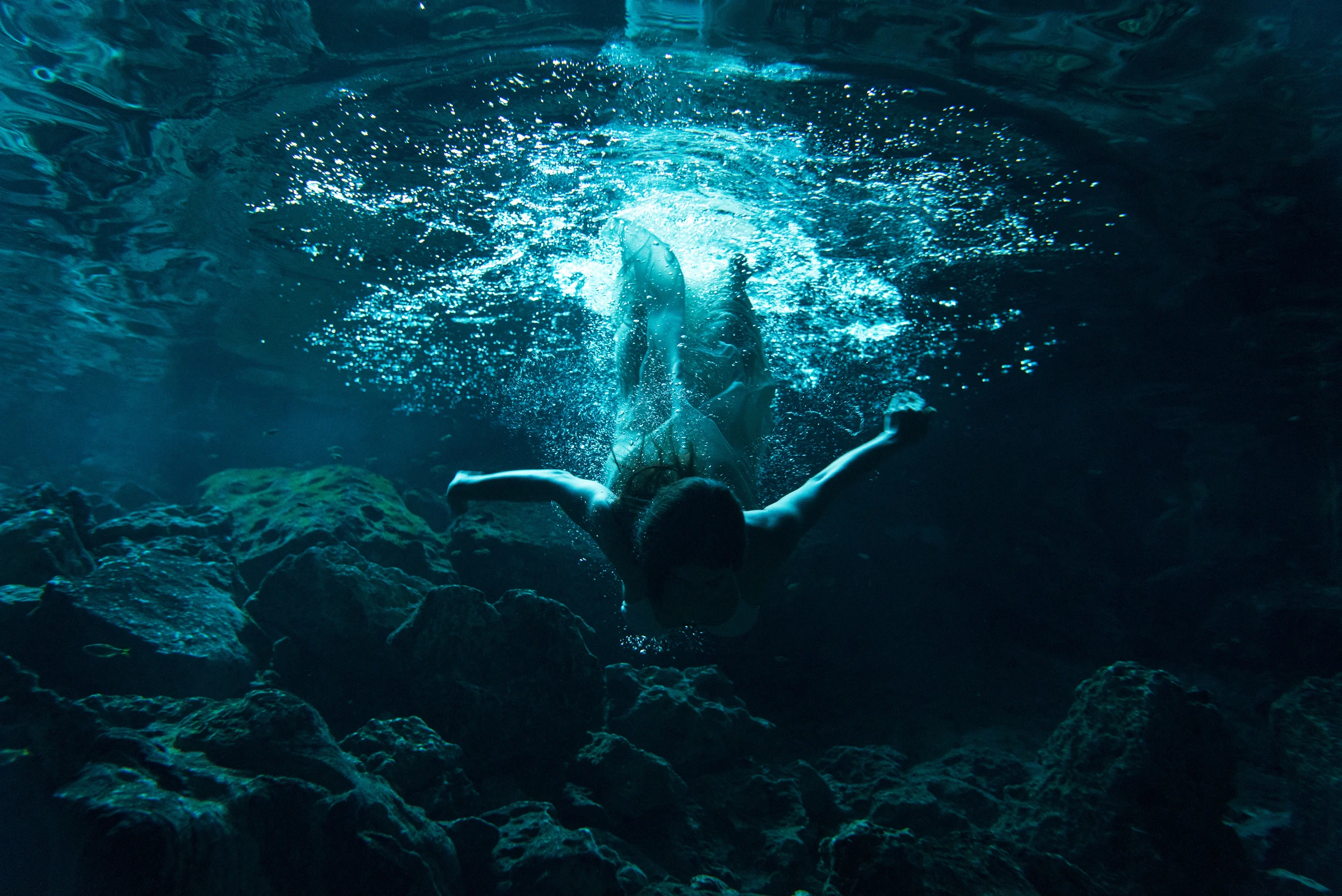 Kristina Nikitina underwater at Dos Ojos cenote, Mexico / See more...