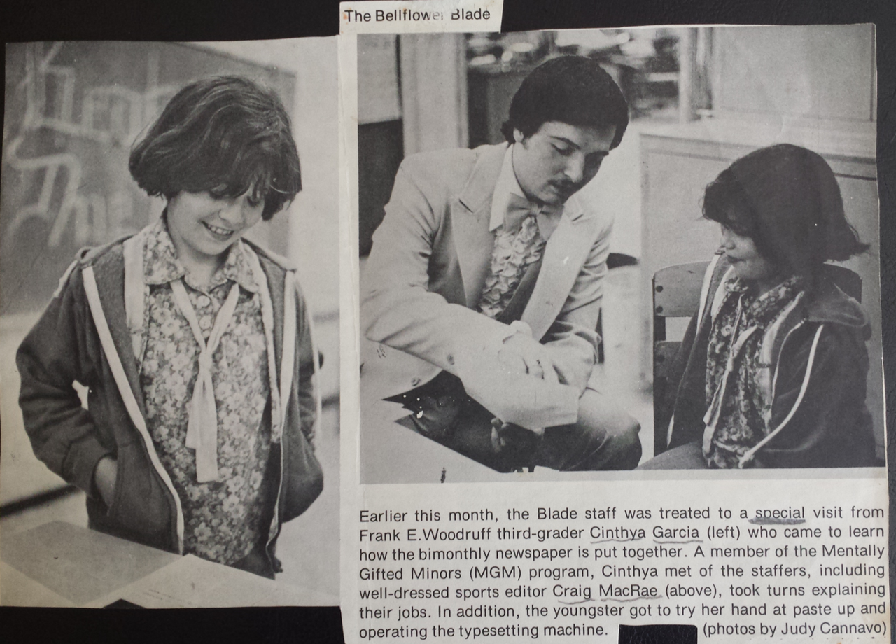 Please note how much I underlined the word "special" in this clip. Reading it in print meant a lot to me. Note: The sports editor was dressed up for senior pics. It was 1978. Ruffles were cool. Also: Cinthya is my real name. What? You thought my conservative Catholic mother would name me after a stripper? Come on...