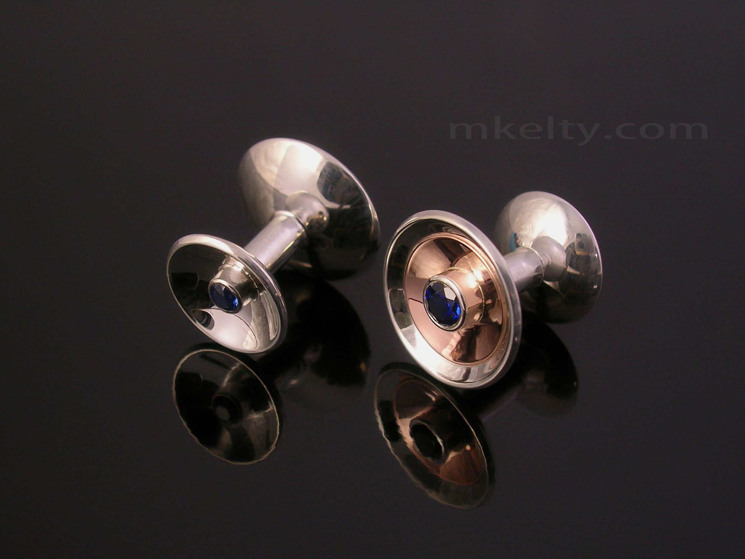 CUFFLINKS IN STERLING AND 18K PINK GOLD WITH SAPPHIRE MOUNTS