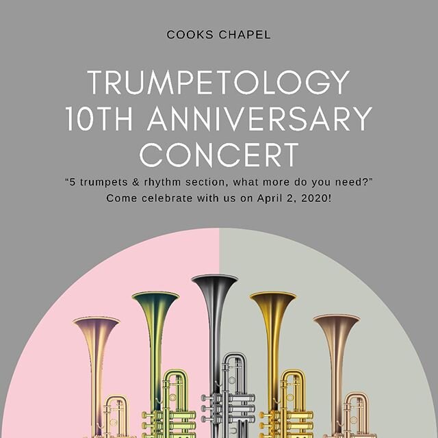 Save the date! Our 10th anniversary concert is on April 2, 2020 @cookschapel!