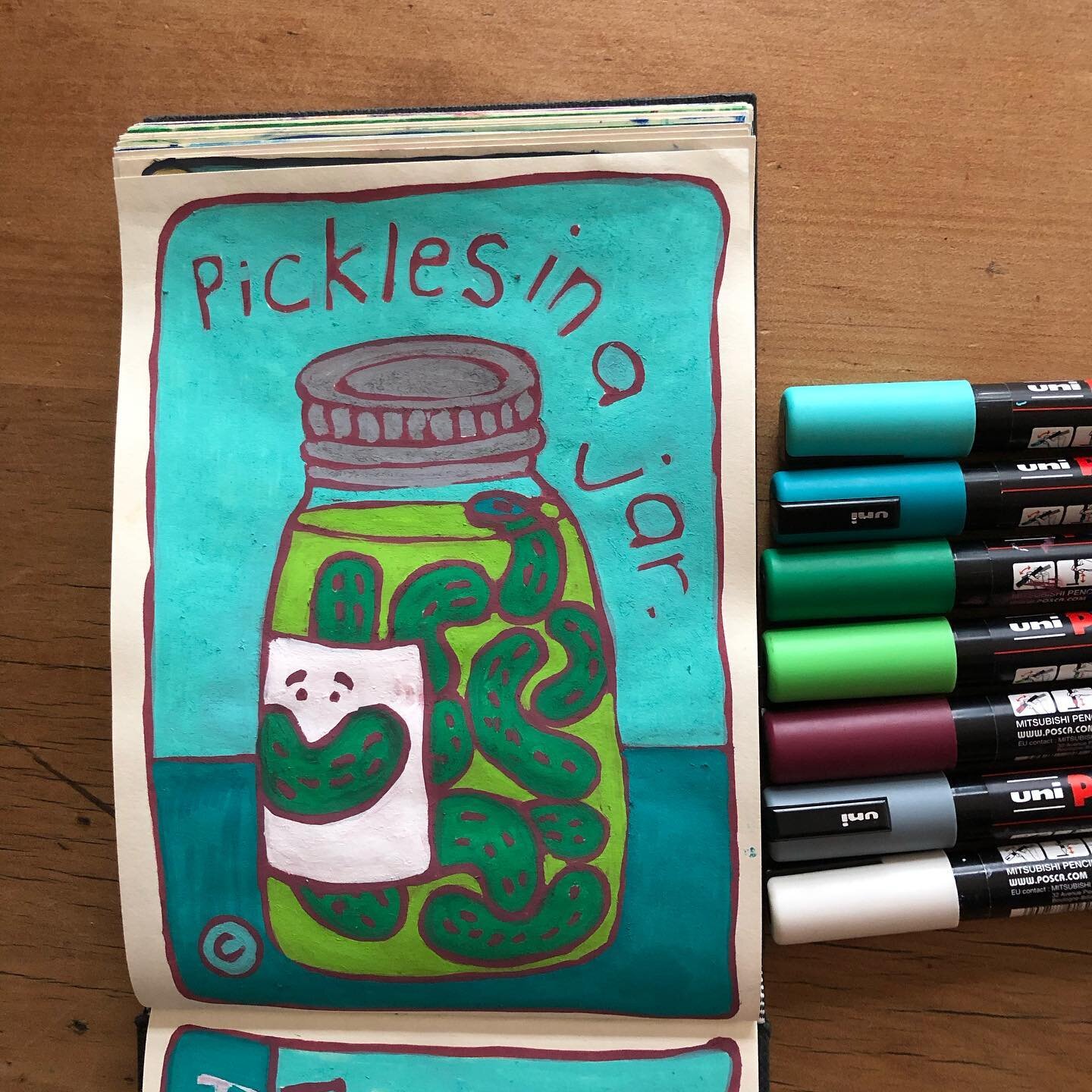 More pickles in my life might do the trick!

#posca #dailyillustration #poscapens #sketchbookdrawing #pickles