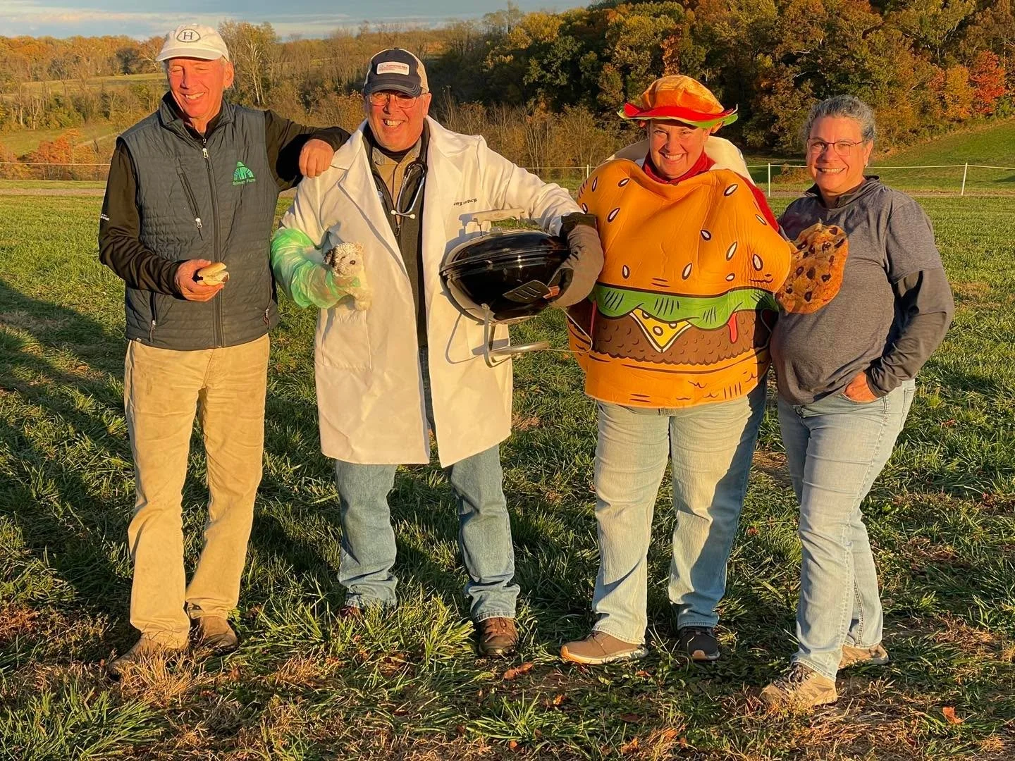 Some of the #dragoocrew as Dr. Burgerwitz and the Delectibles with our inspiration, the grilling Dr. Berkowitz at the Halloween Plantation Field Horse Trials 2025