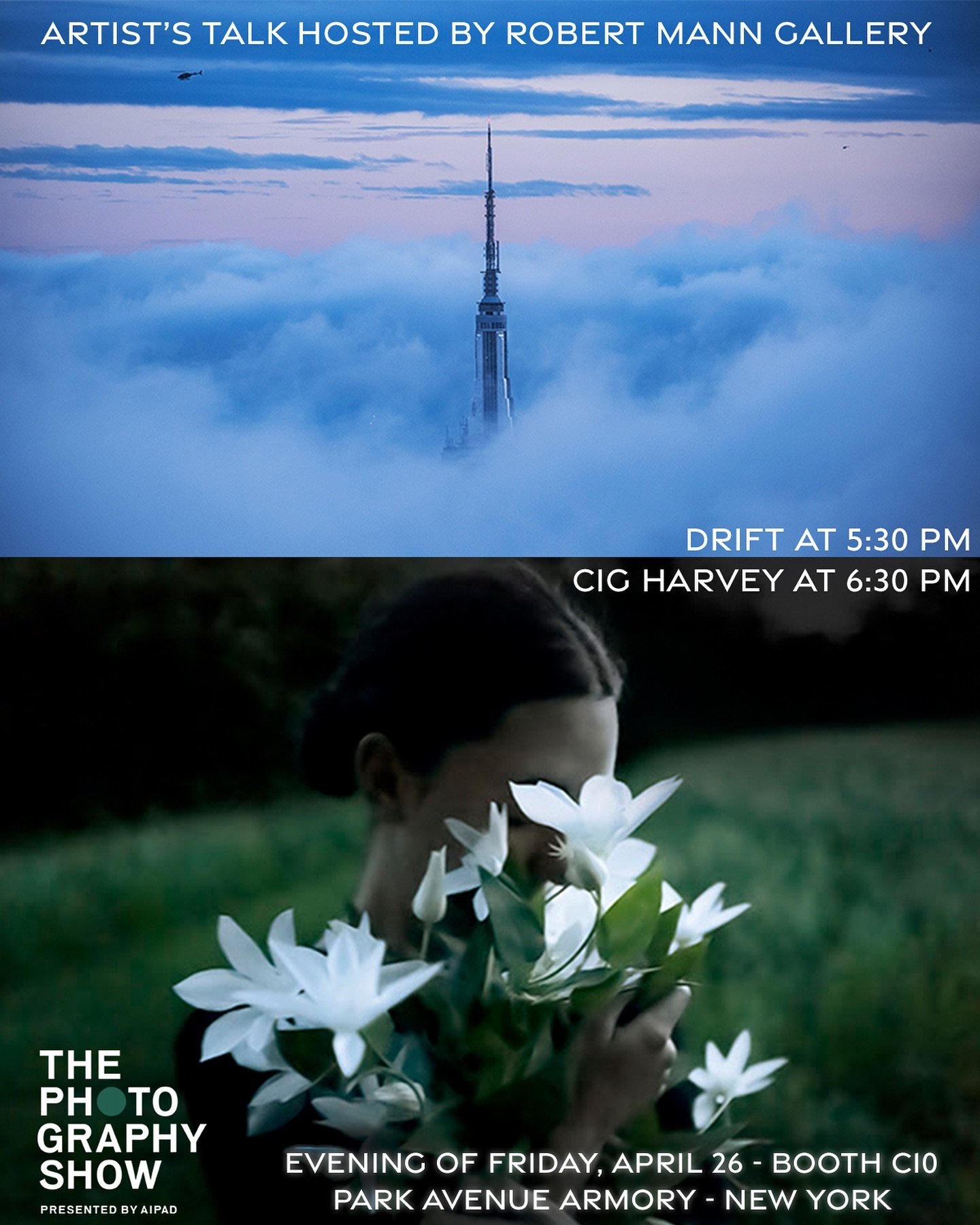 Join us this Friday evening at The Photography Show with two of our represented artists: Drift and Cig Harvey

The artists will share how their personal experiences are incorporated into their visual narrative. A Q&amp;A session will happen after the