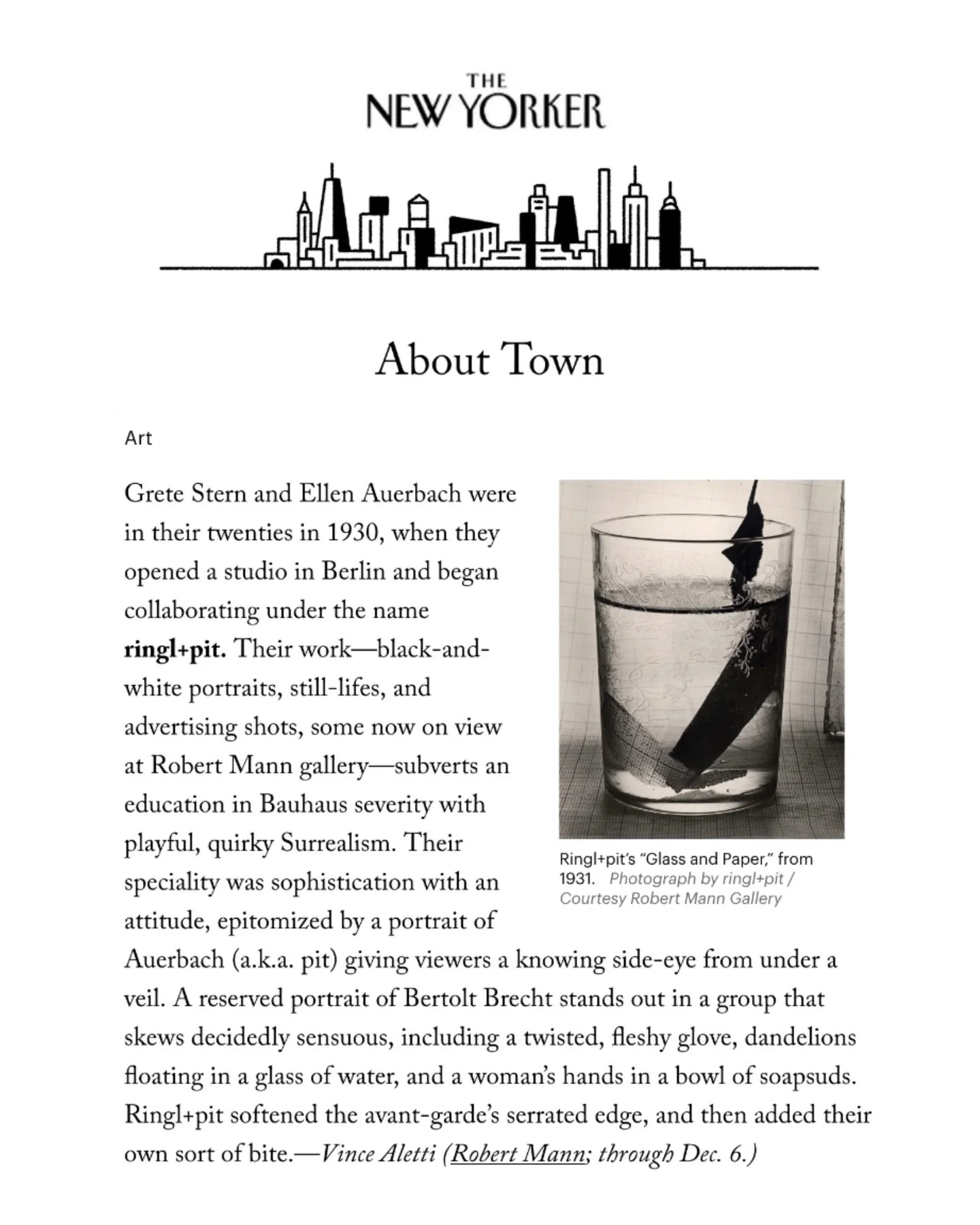 JUST IN! The New Yorker reviews ringl+pit, on view through December 6, 2025!