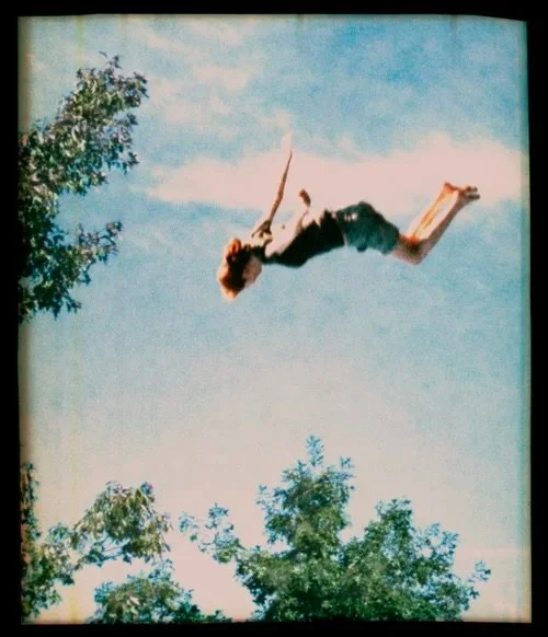 The images in Of Falling &amp; Floating are created by Elijah Gowin using a process which combines painstaking hand-crafted techniques with digital imagery technology. Gowin collects amateur photographs through the internet and collages them in multi