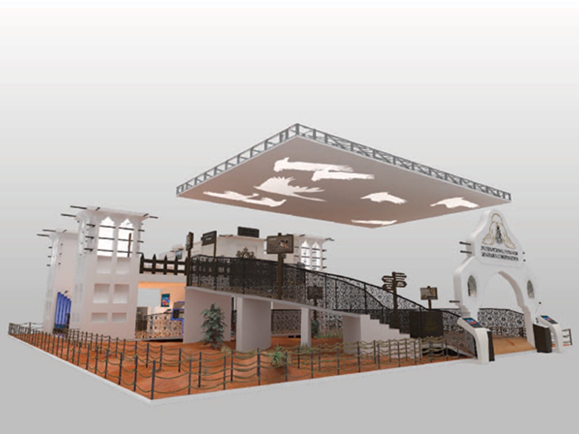 A digital rendering of the stand in its entirety. Image credit: International Fund for Houbara Conservation.
