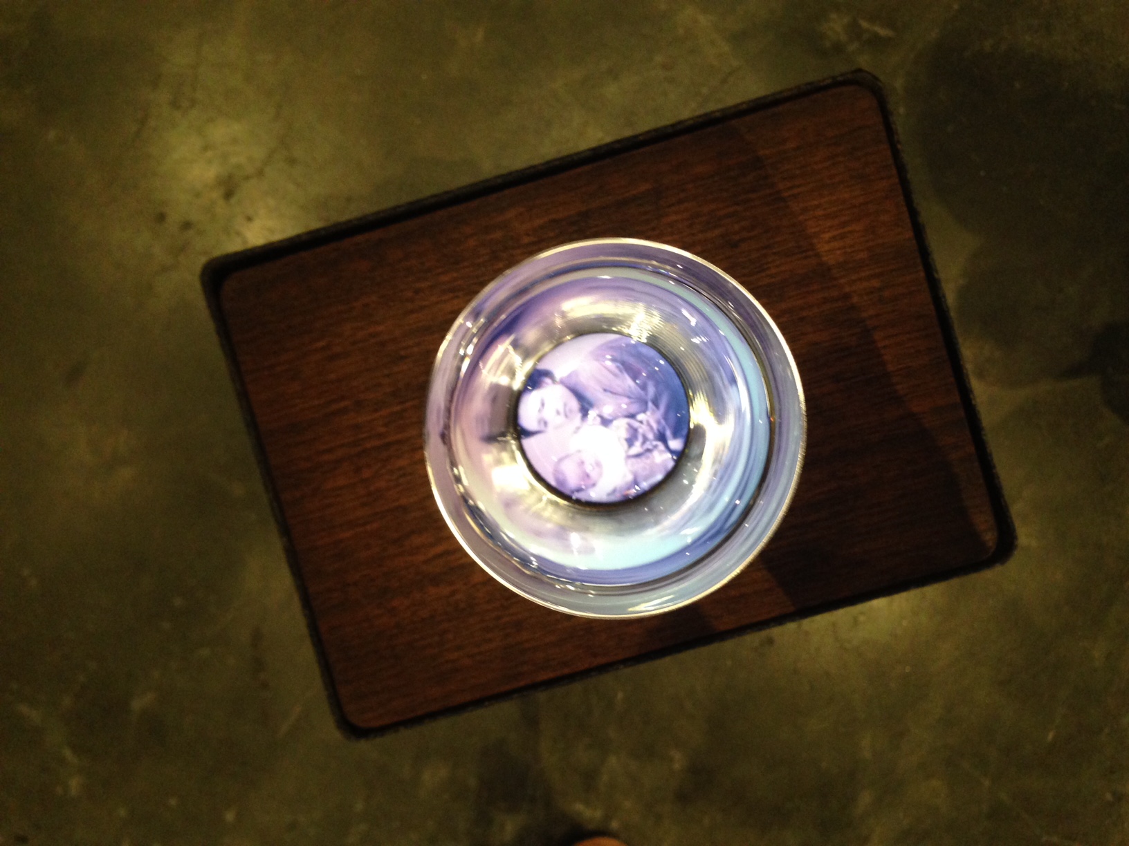 Round Chair (64×30×30cm, 2013) by Ken Matsubara, who was present at the opening yesterday. Moments after I took this picture, another guest ran into the chair, spilling the water and breaking the glass. Matsubara calmly retrieved the chair (including in-built mini screen) and comforted the culprit: "Don't worry, I brought extra ones."
