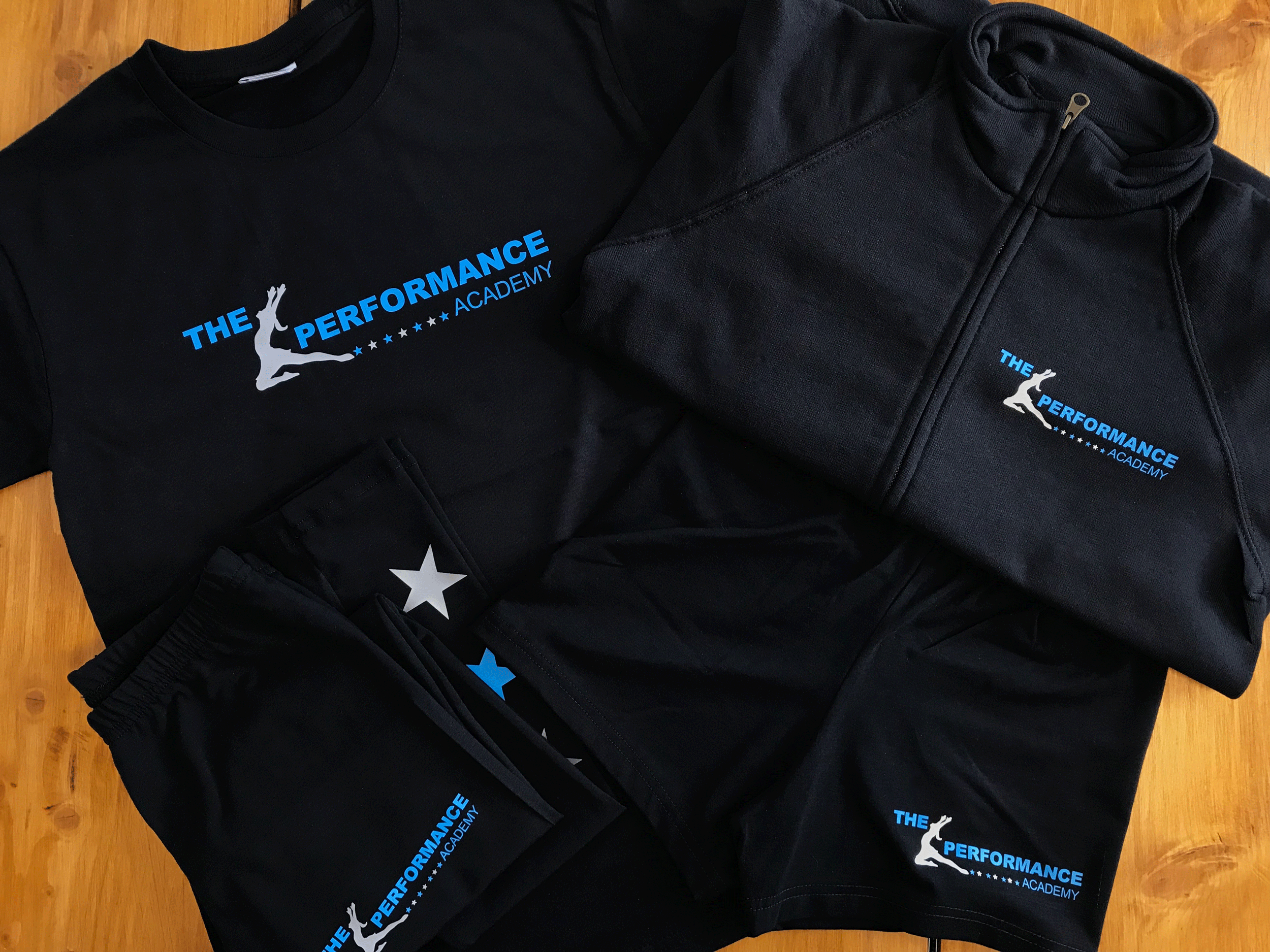 Printed Dance Uniform for The Performance Academy - T-shirts, Leggings, Shorts and Zip Sweatshirts