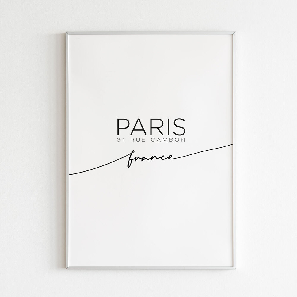 Paris 31 Rue Cambon France A4 PRINT, Home Office Print, Typography Print, Black  and White, Paris — Chameleon Design and Print