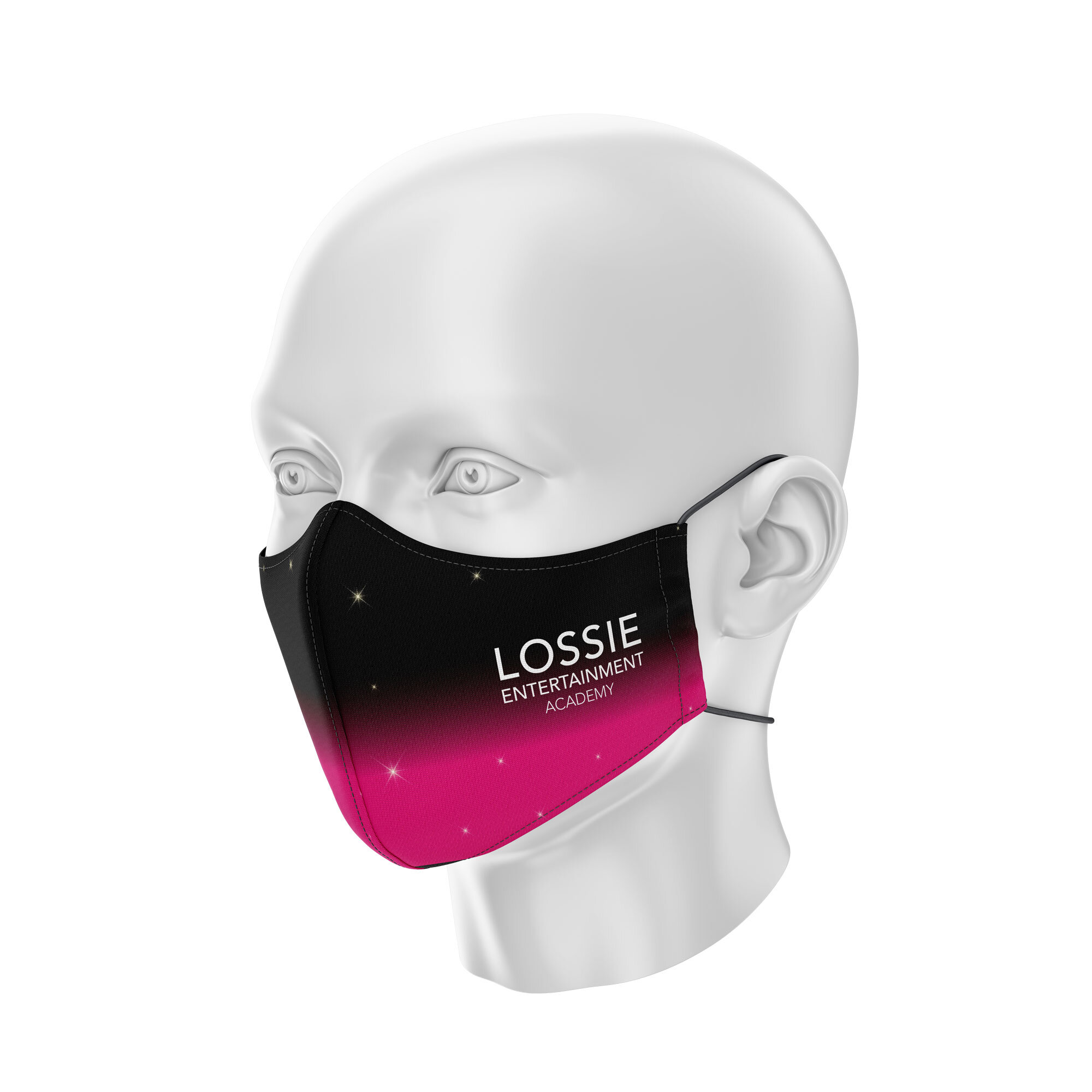 Pink and Black Ombre with Printed Sparkles Dance School Face Mask