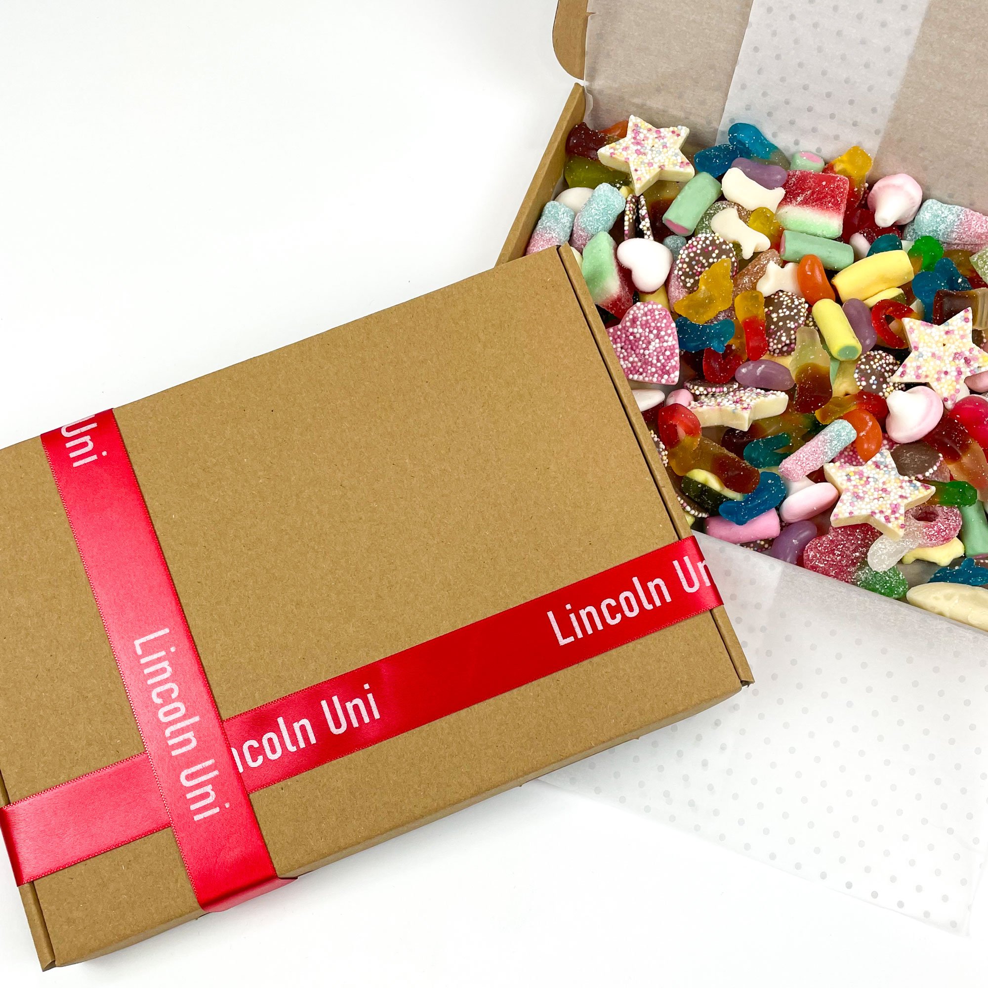 Branded Sweet Boxes with ribbon pick &amp; mix